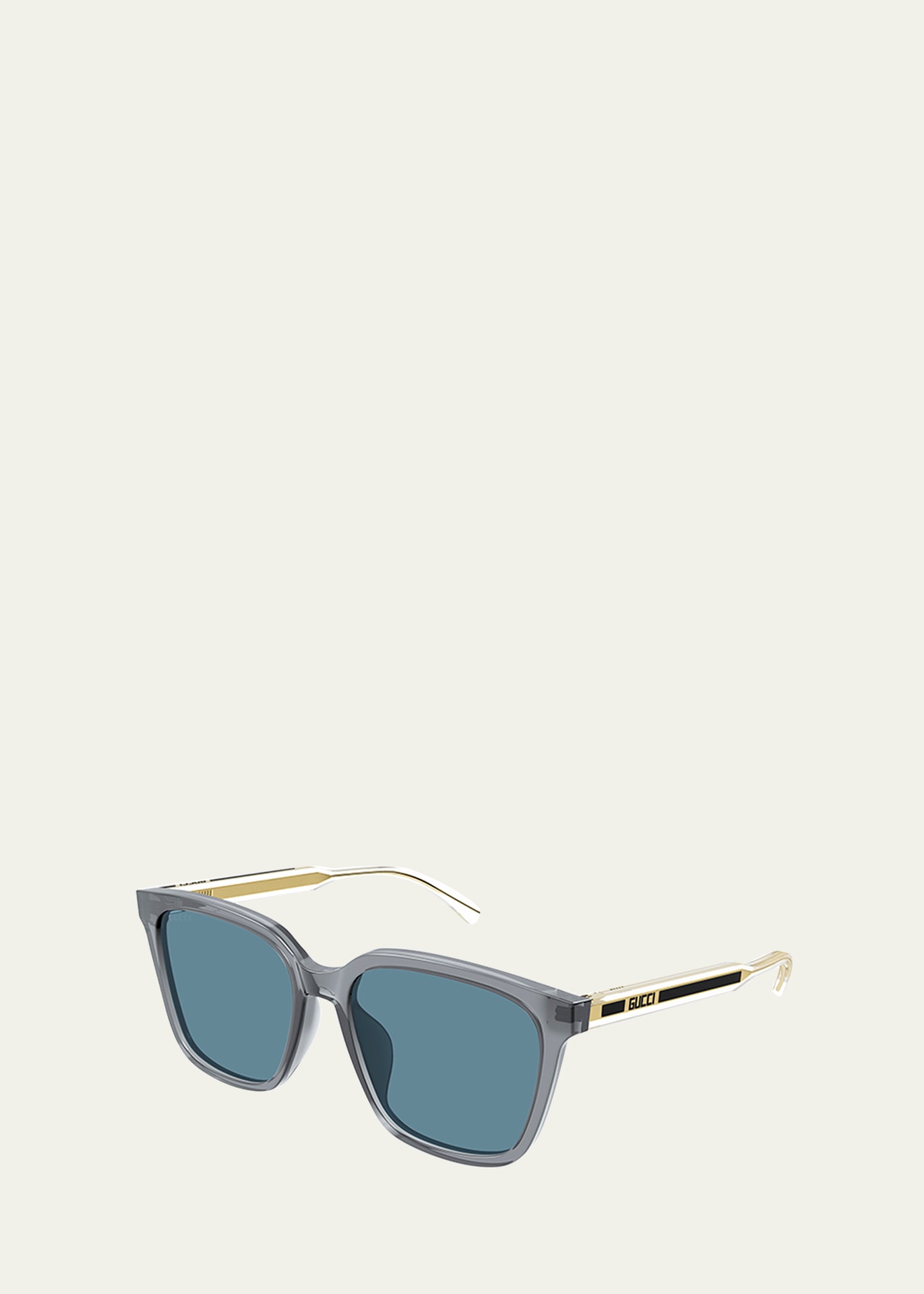 Gucci Men's Temple-logo Rectangle Sunglasses In Shiny Dark Gray