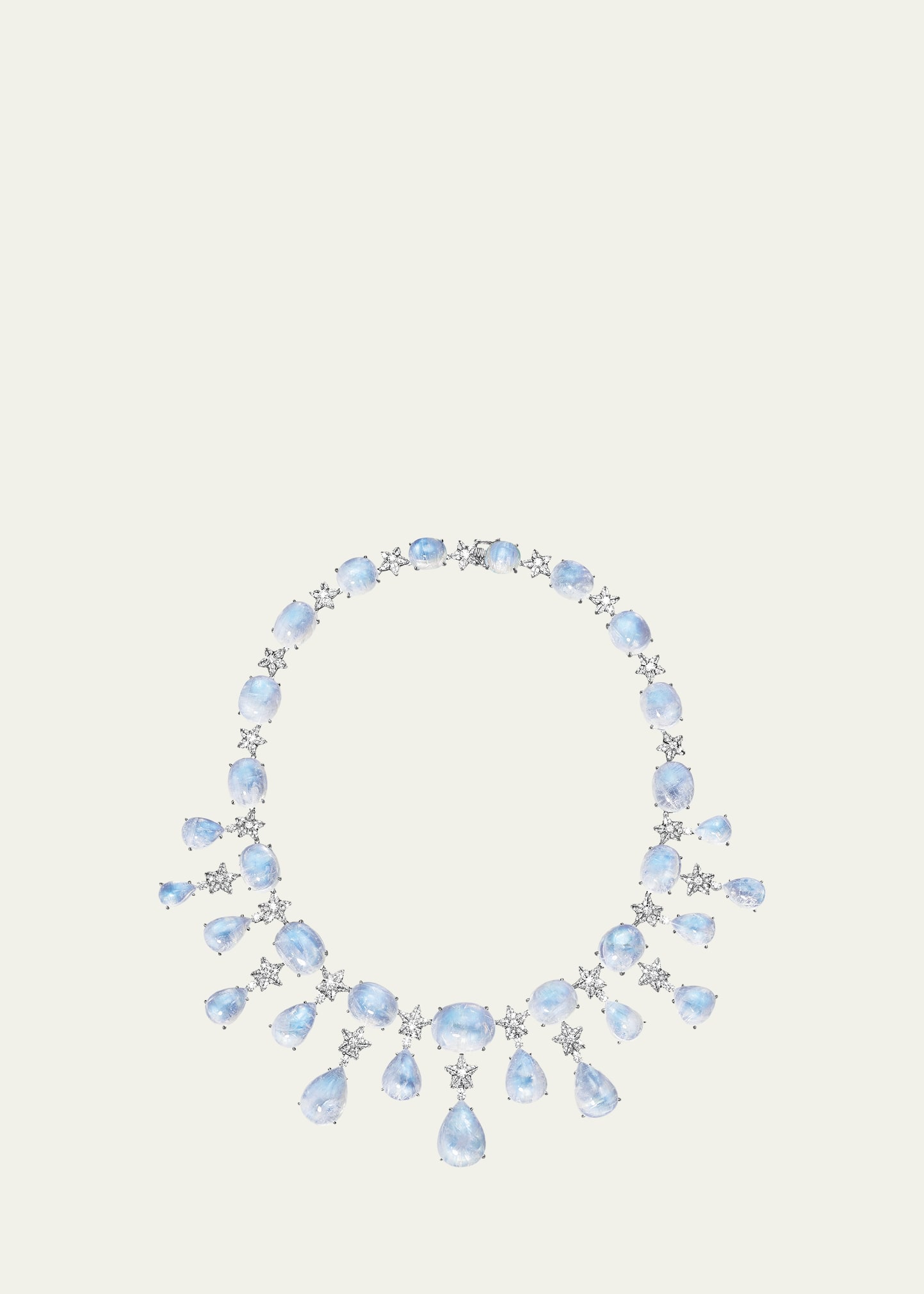 Verdura 18k White Gold Stardust Moonstone And Diamond Necklace