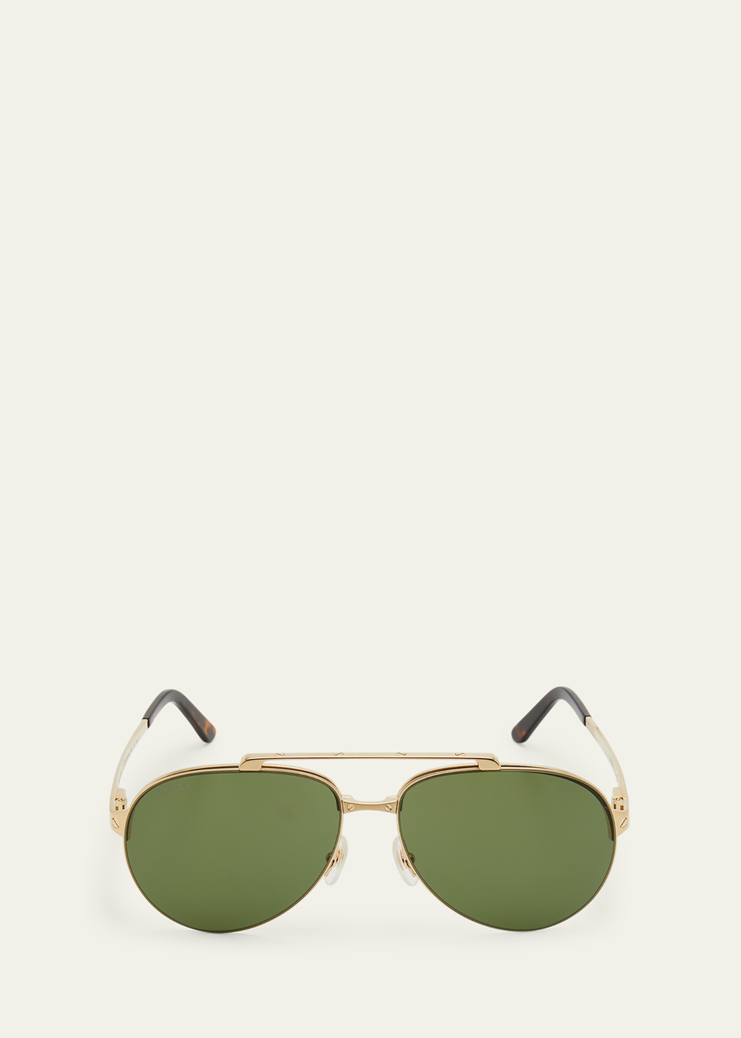 Shop Cartier Men's Metal Double-bridge Aviator Sunglasses In Gold