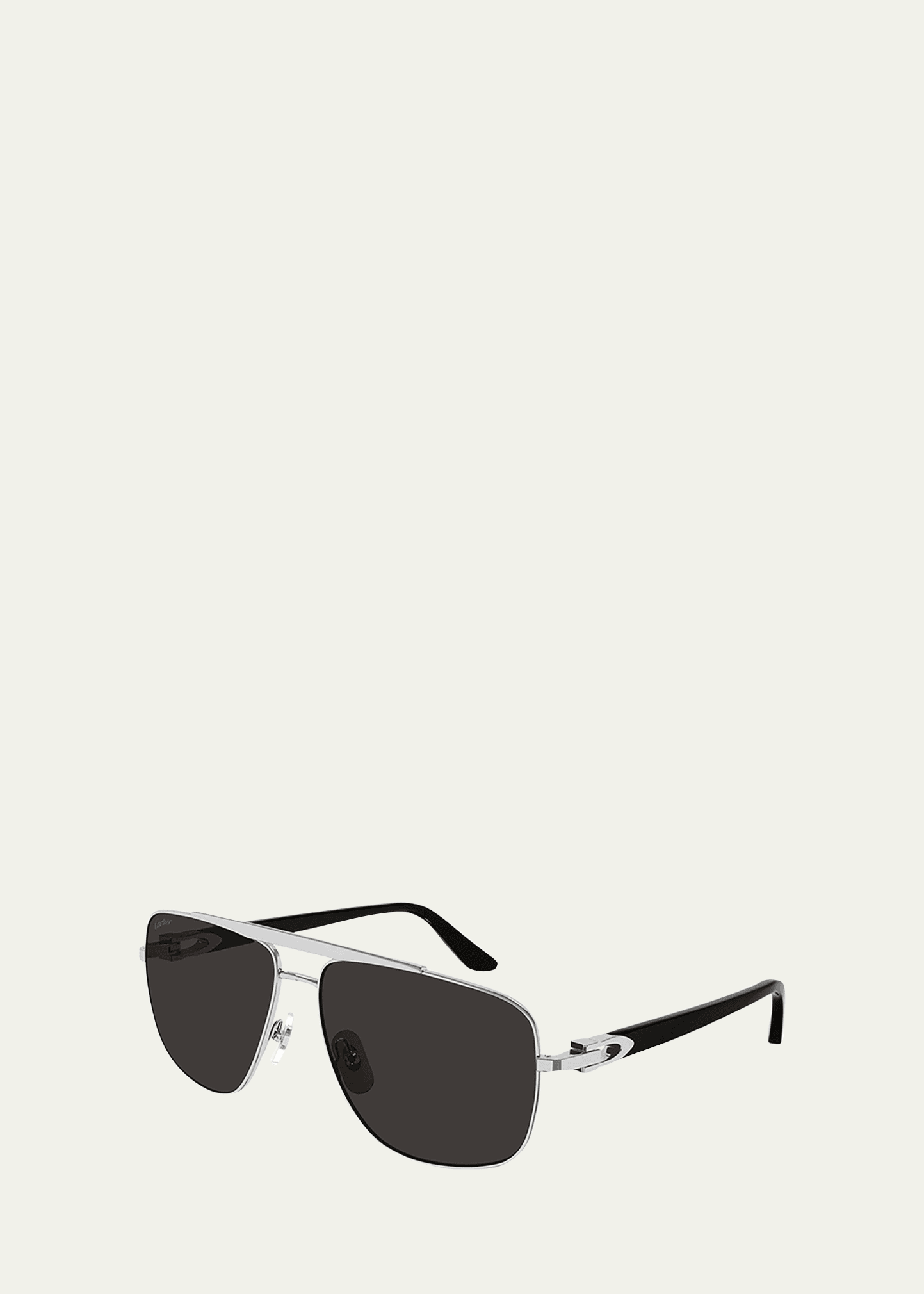 Shop Cartier Men's C-logo Aviator Sunglasses In Silver