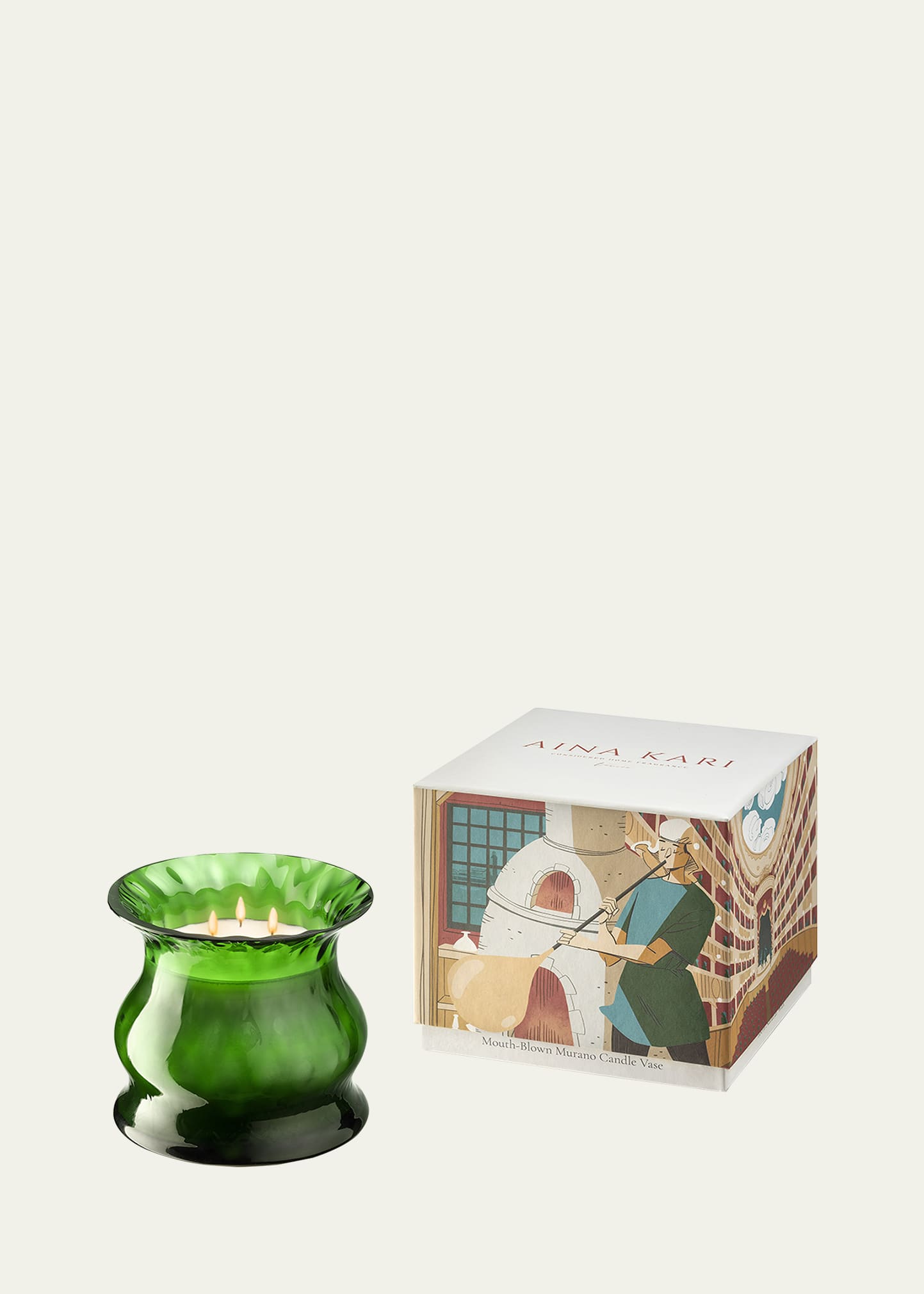 Aina Kari Blooming Tulip 14.8 Oz. Murano Glass Candle In Green