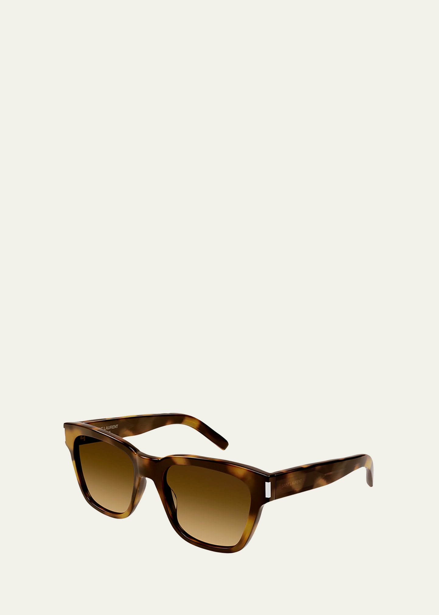 Shop Saint Laurent Men's Saddle-bridge Rectangle Sunglasses In Havana