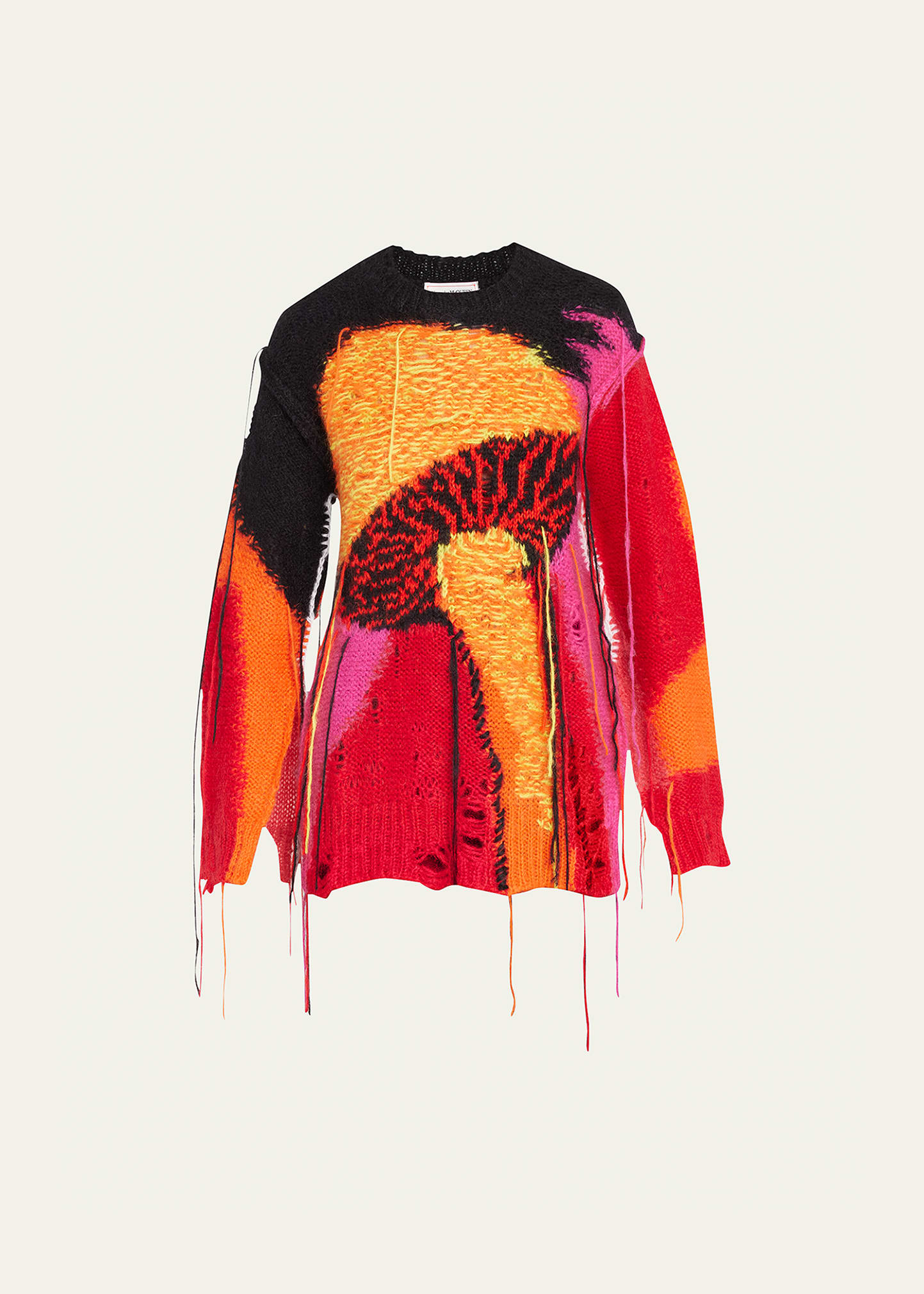 Distressed Mixed-Media Fringe Jumper