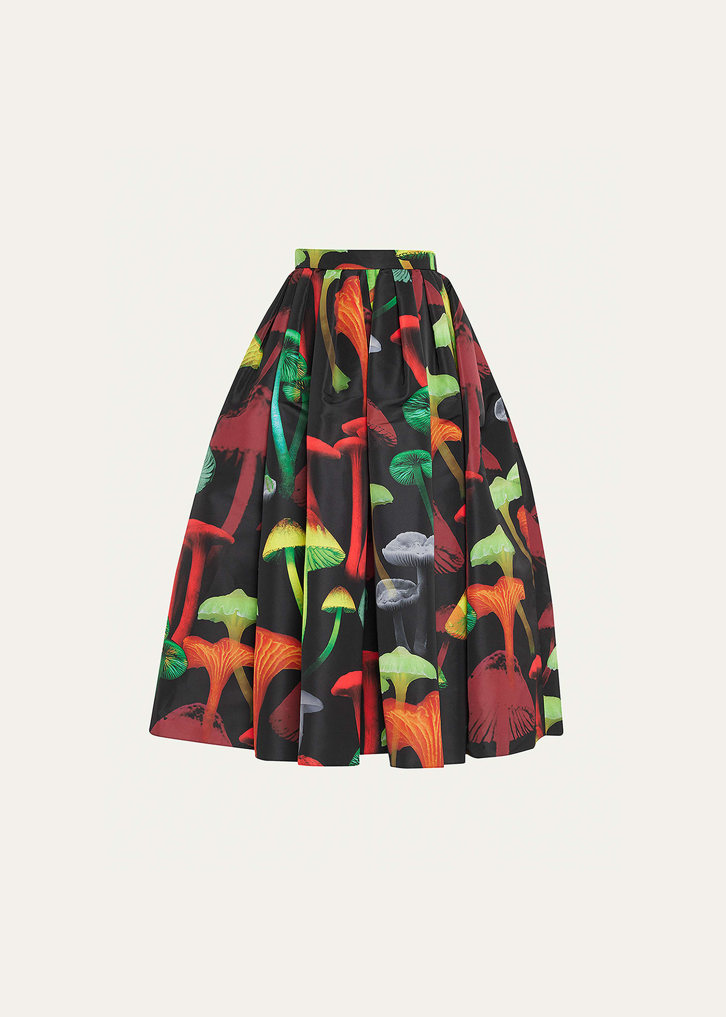 Mushroom Print Faille Midi Full Skirt