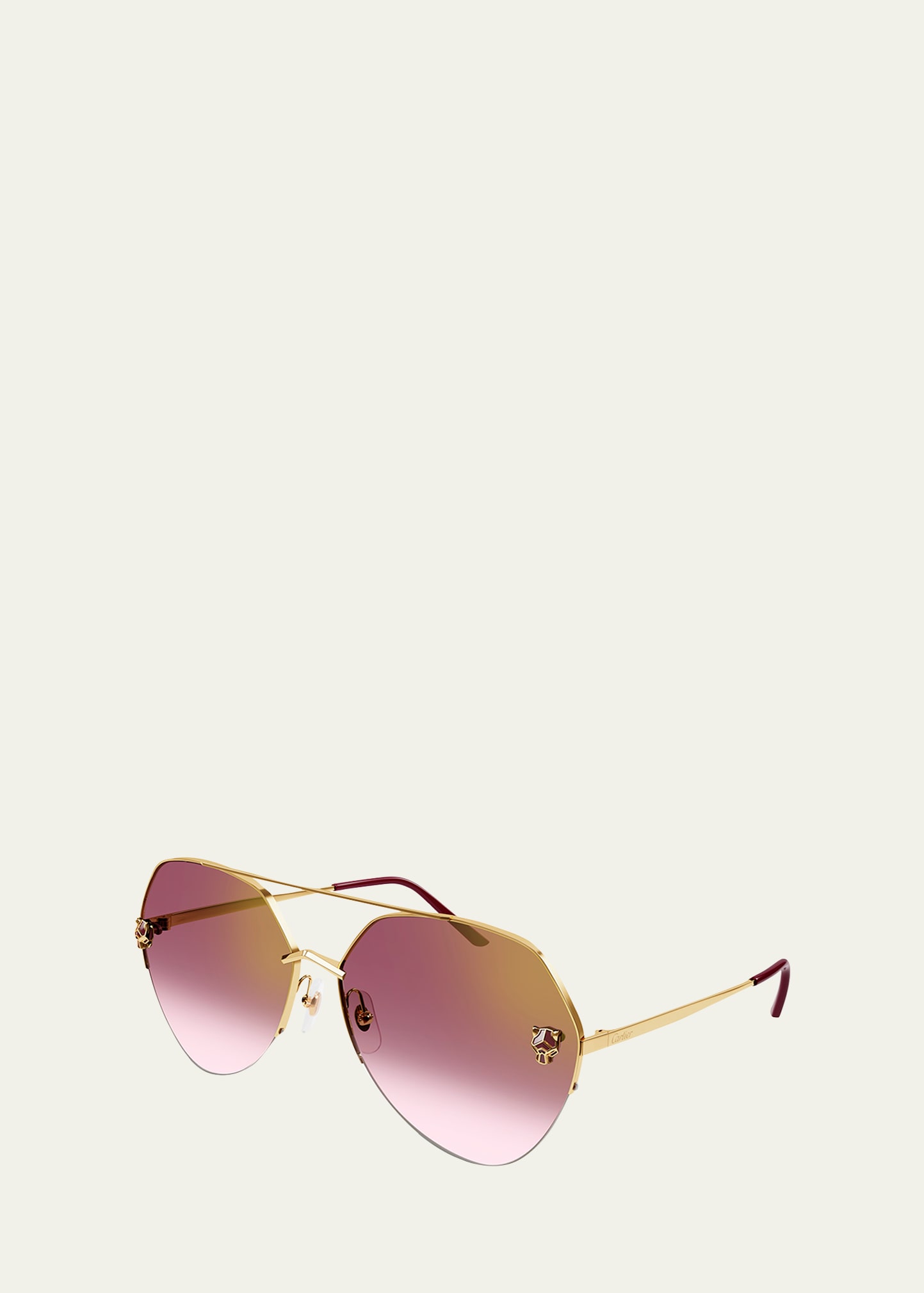 Cartier Panther Rounded Geometric Metal Sunglasses In Gold