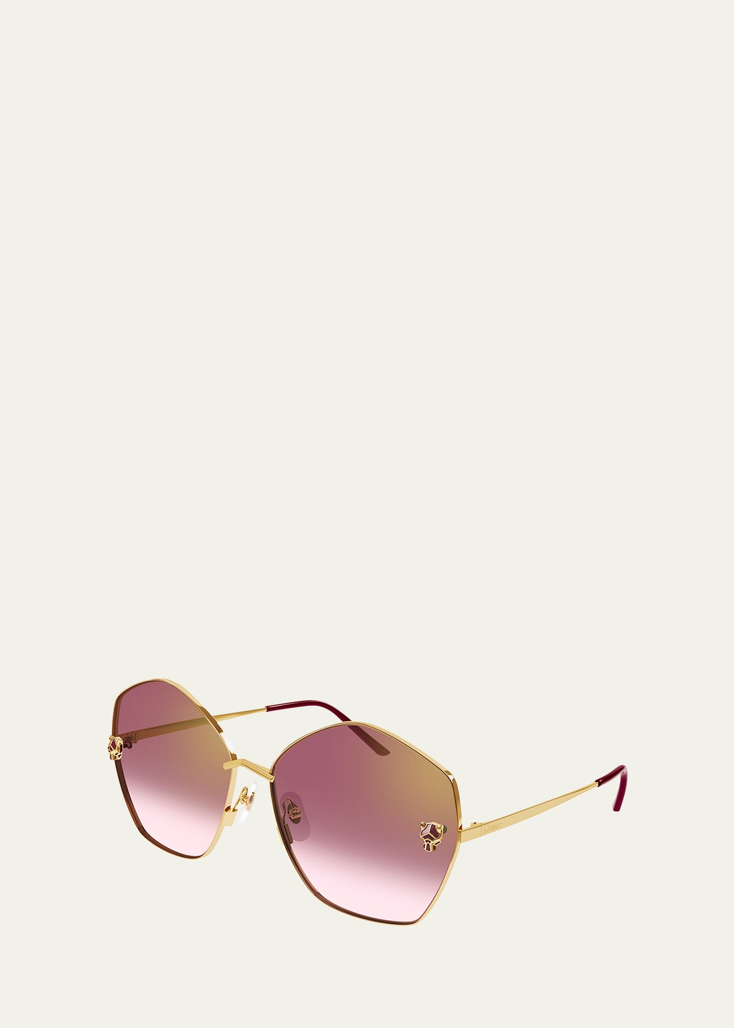 Cartier Panther Rounded Geometric Metal Sunglasses In Gold