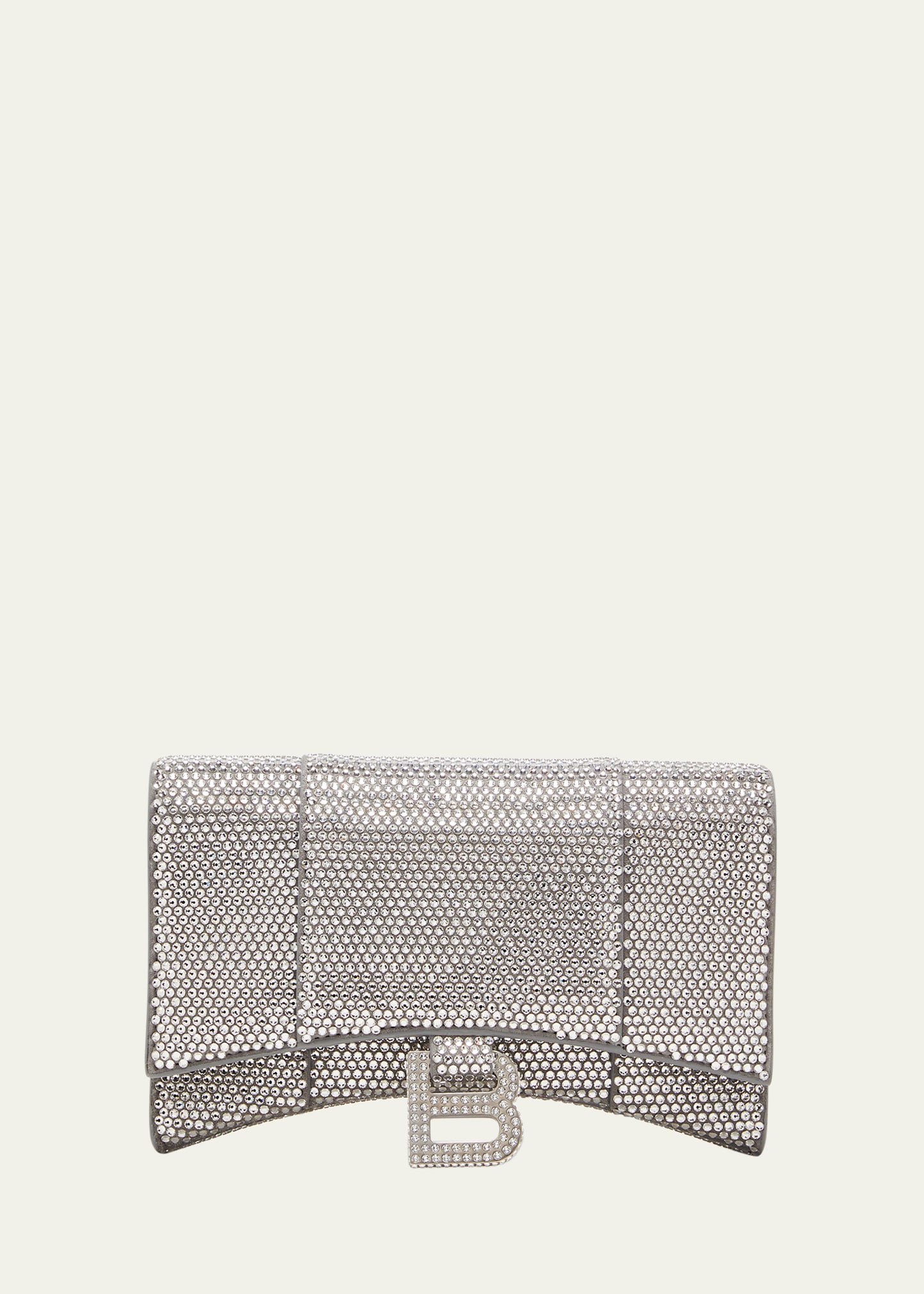 Balenciaga Hourglass Strass Wallet On Chain In Grey Crystal