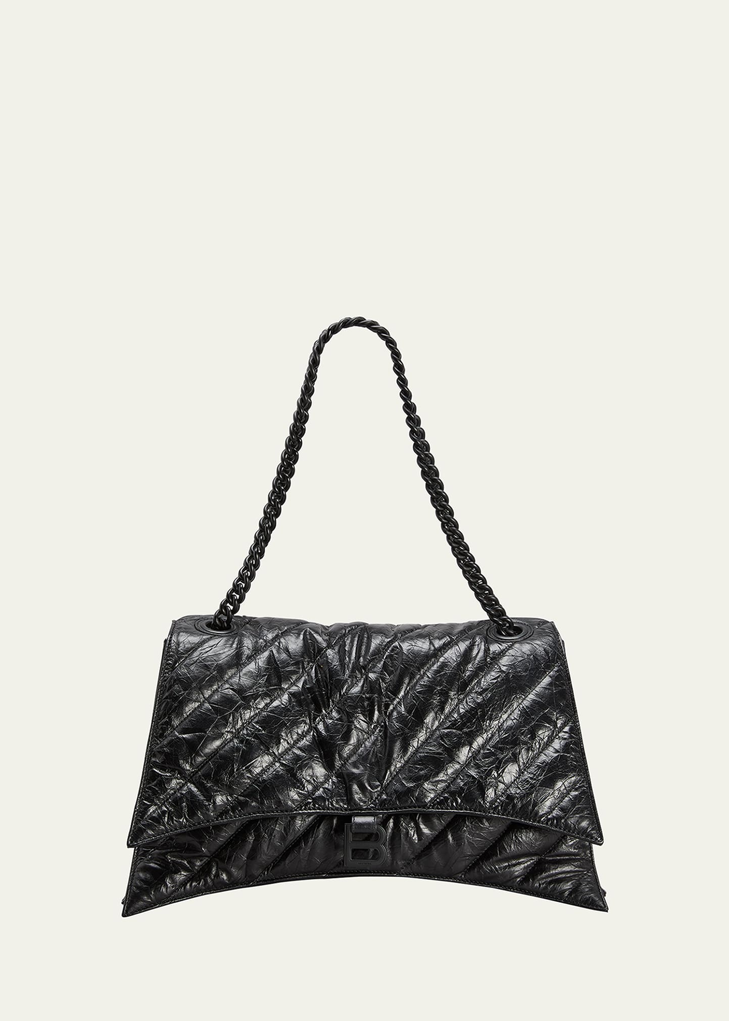 Balenciaga Crush Medium Quilted Chain Shoulder Bag In Black