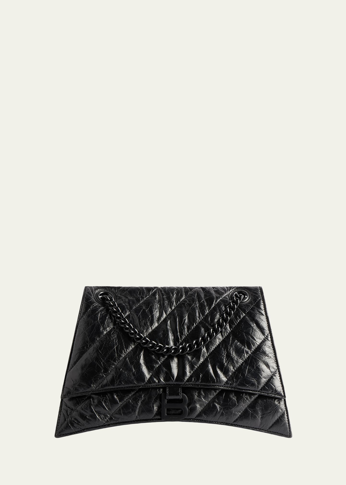 Balenciaga Medium Crush Chain Strap Quilted Leather Shoulder Bag In Black