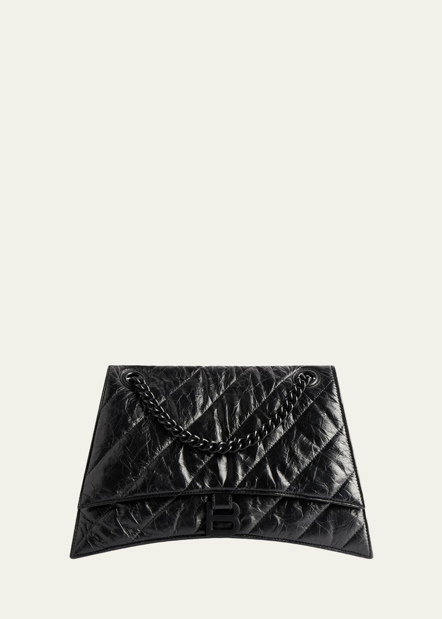 Balenciaga Crush Medium Quilted Chain Shoulder Bag In Black