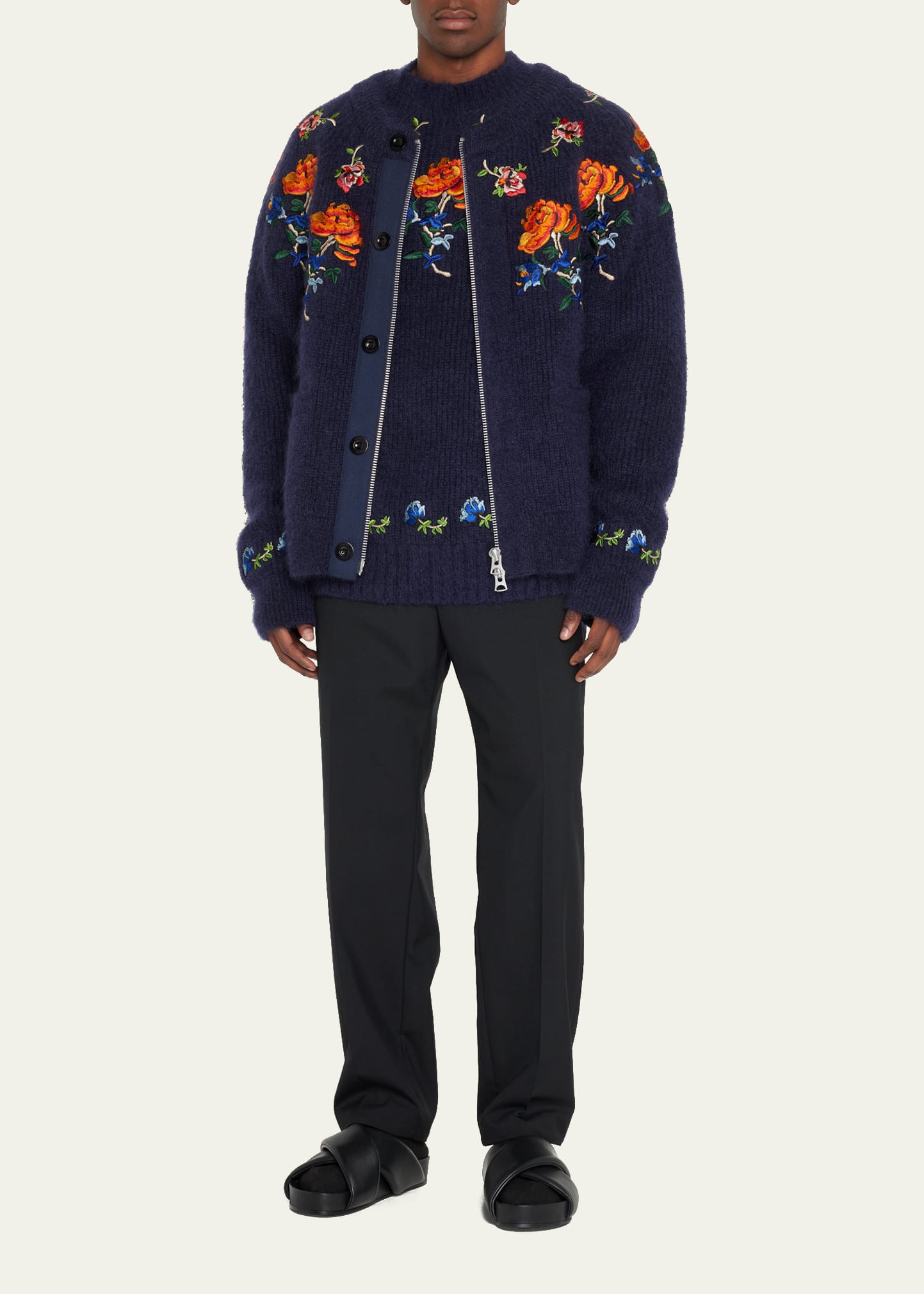 SACAI Men's Rose Embroidered Zip Blouson Jacket