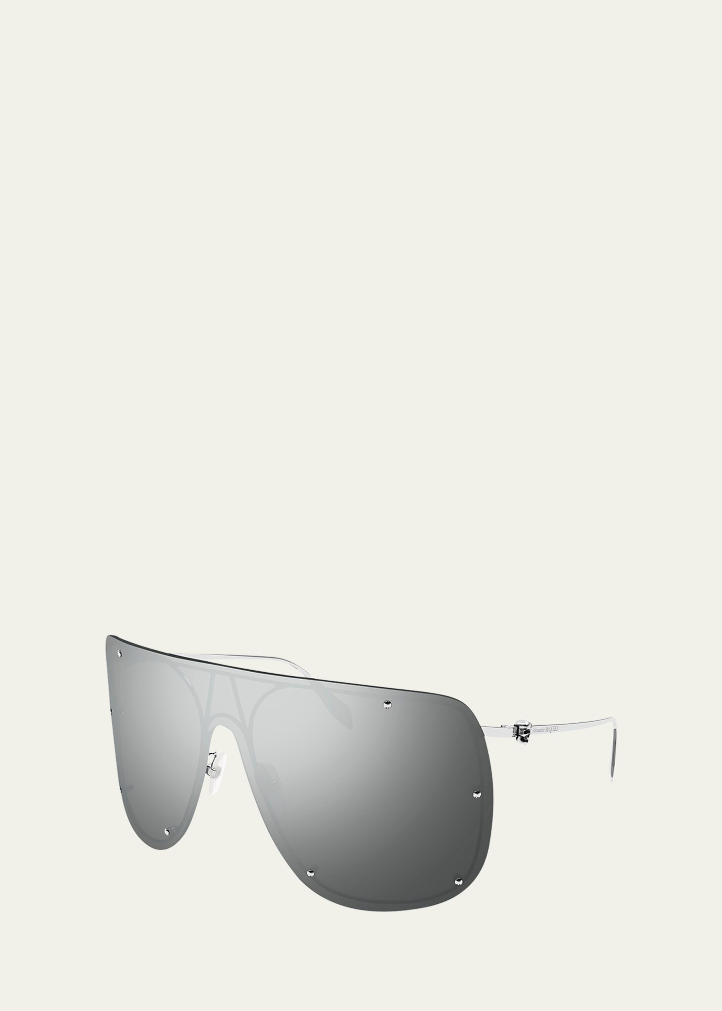 Shop Alexander Mcqueen Studded Skull Shield Sunglasses In Shiny Silver