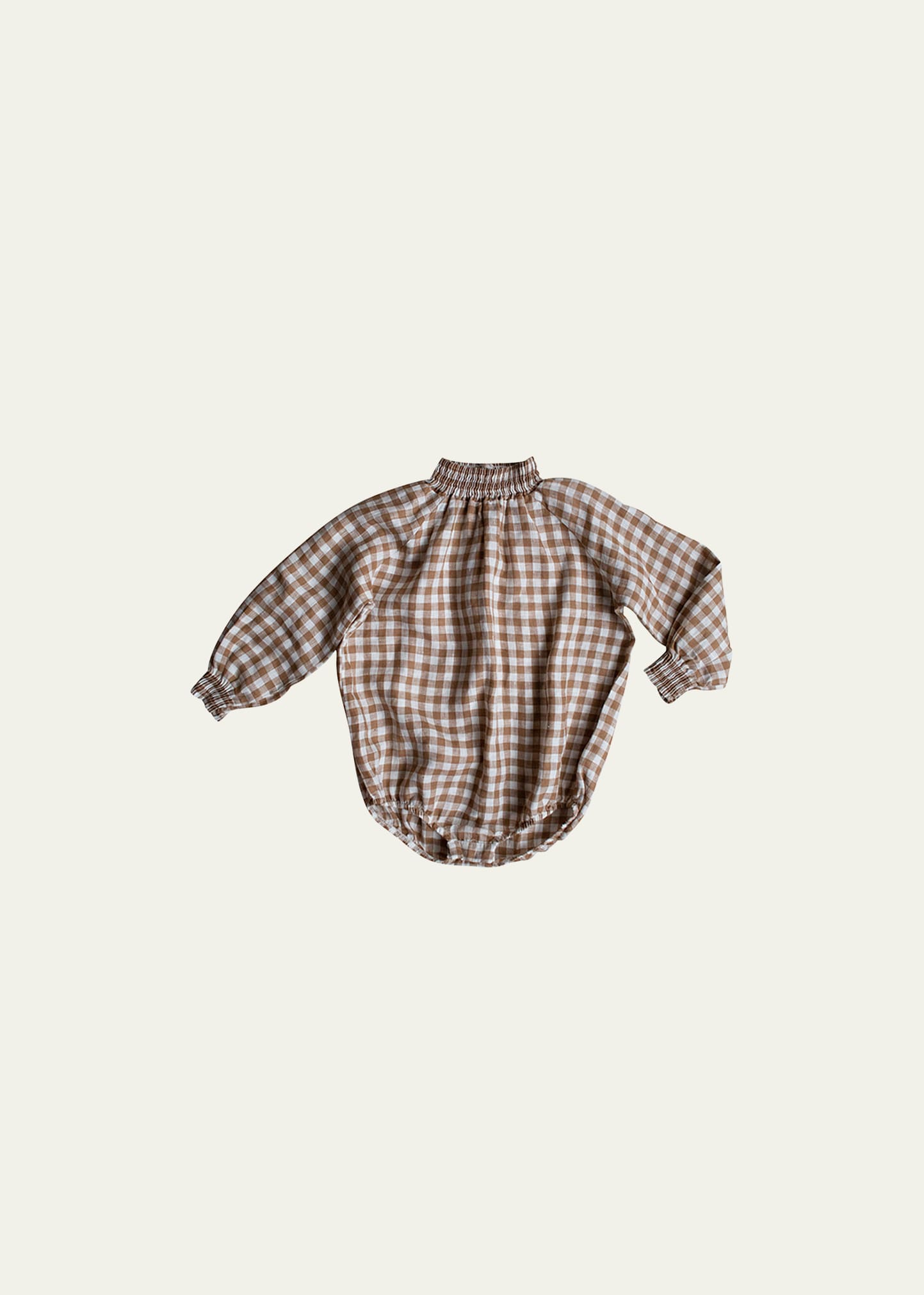 The Simple Folk Toddler Boy And Toddler Girl Organic Cotton High-neck Gingham Bodysuit In Bronze Gingham