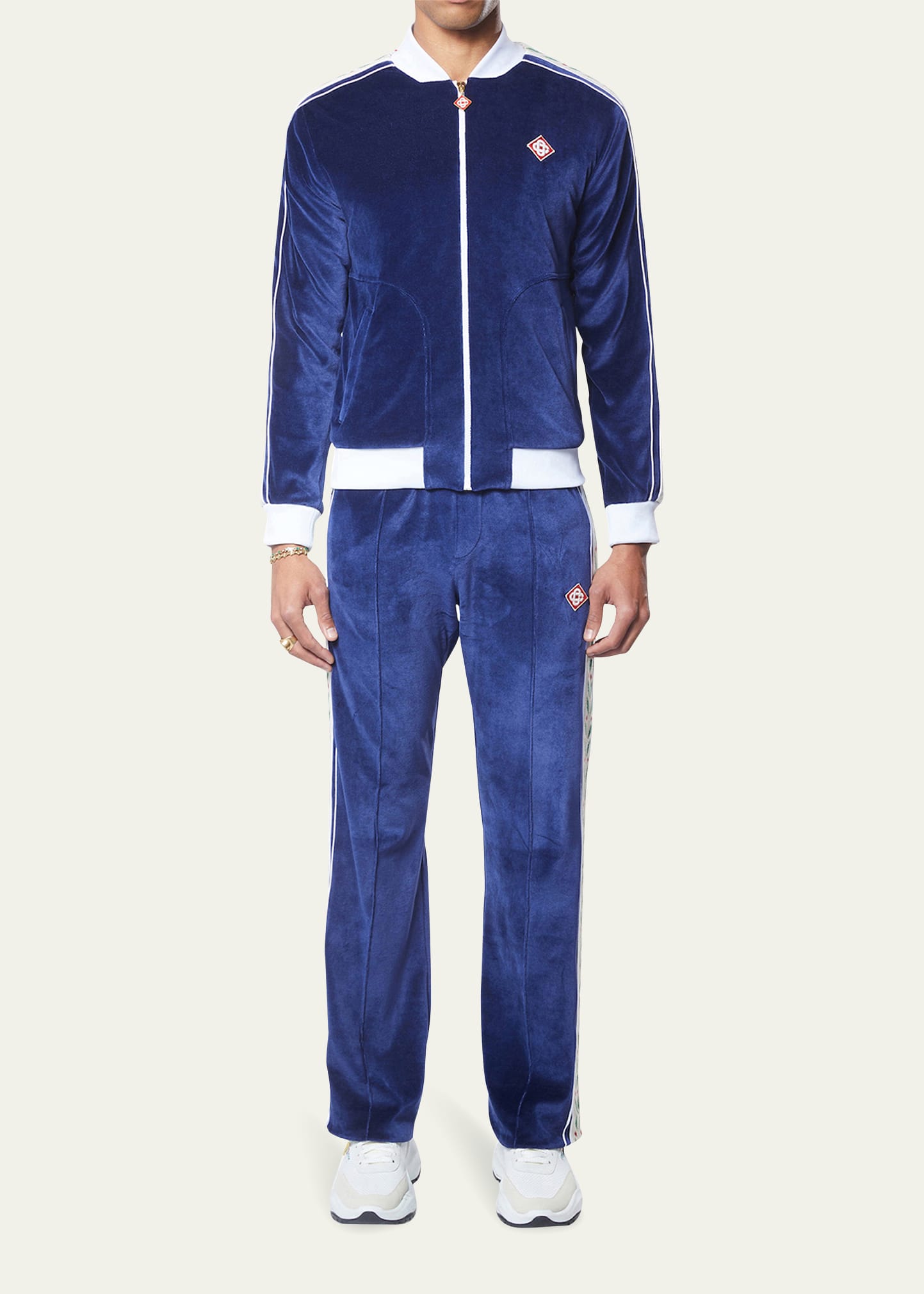 Casablanca Laurel Slim-fit Webbing-trimmed Velour Track Jacket In Blue