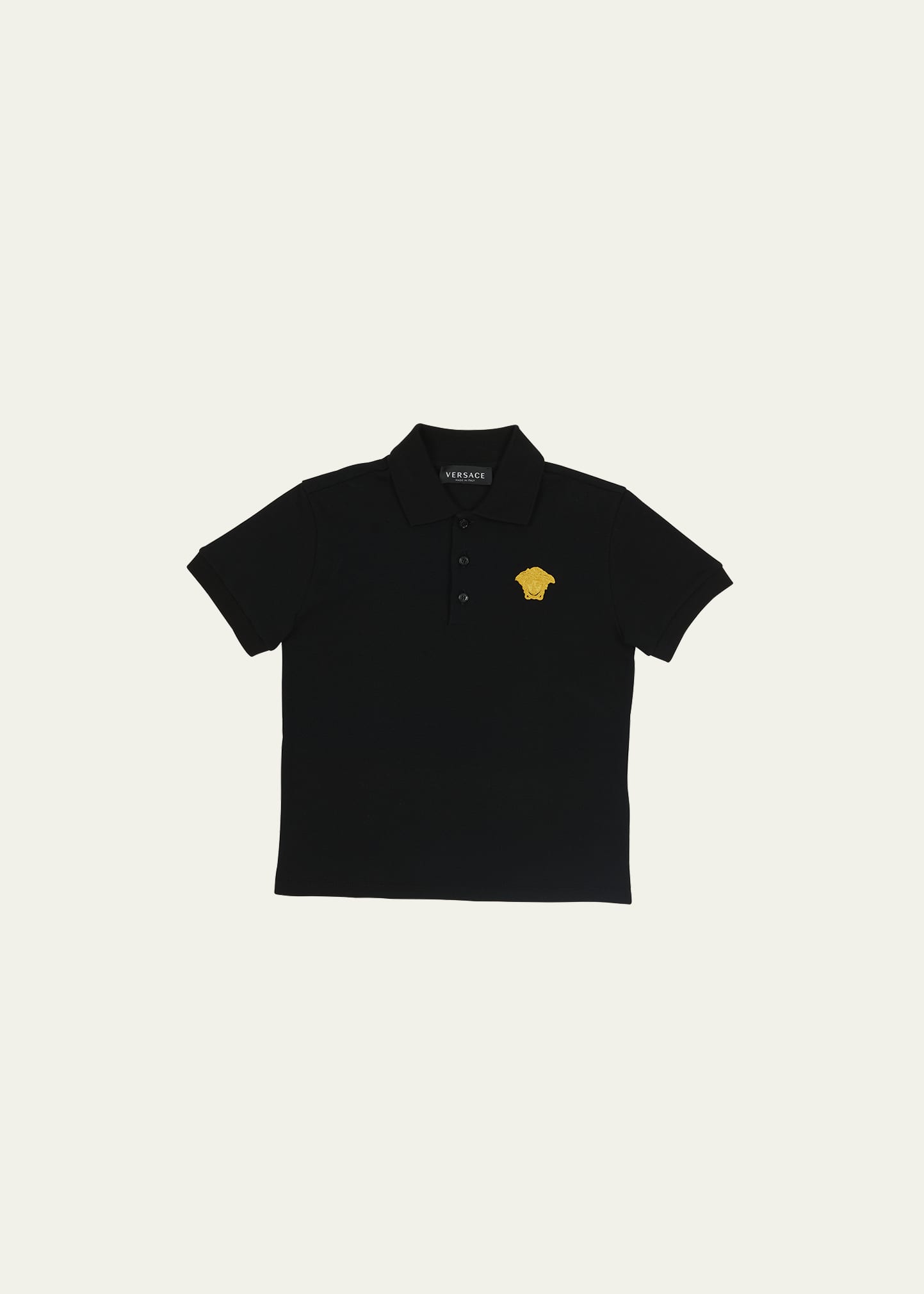 Versace Kids' Boy's Embroidered Medusa Head Polo Shirt In Blackgold