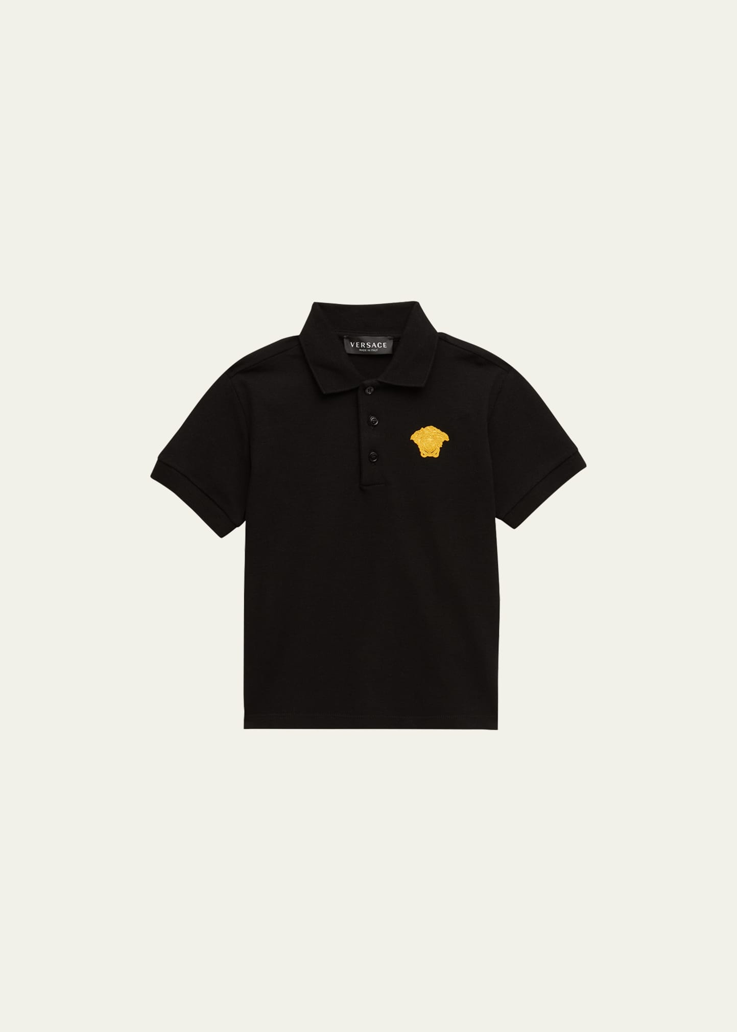 Shop Versace Boy's Embroidered Medusa Head Polo Shirt In Blackgold