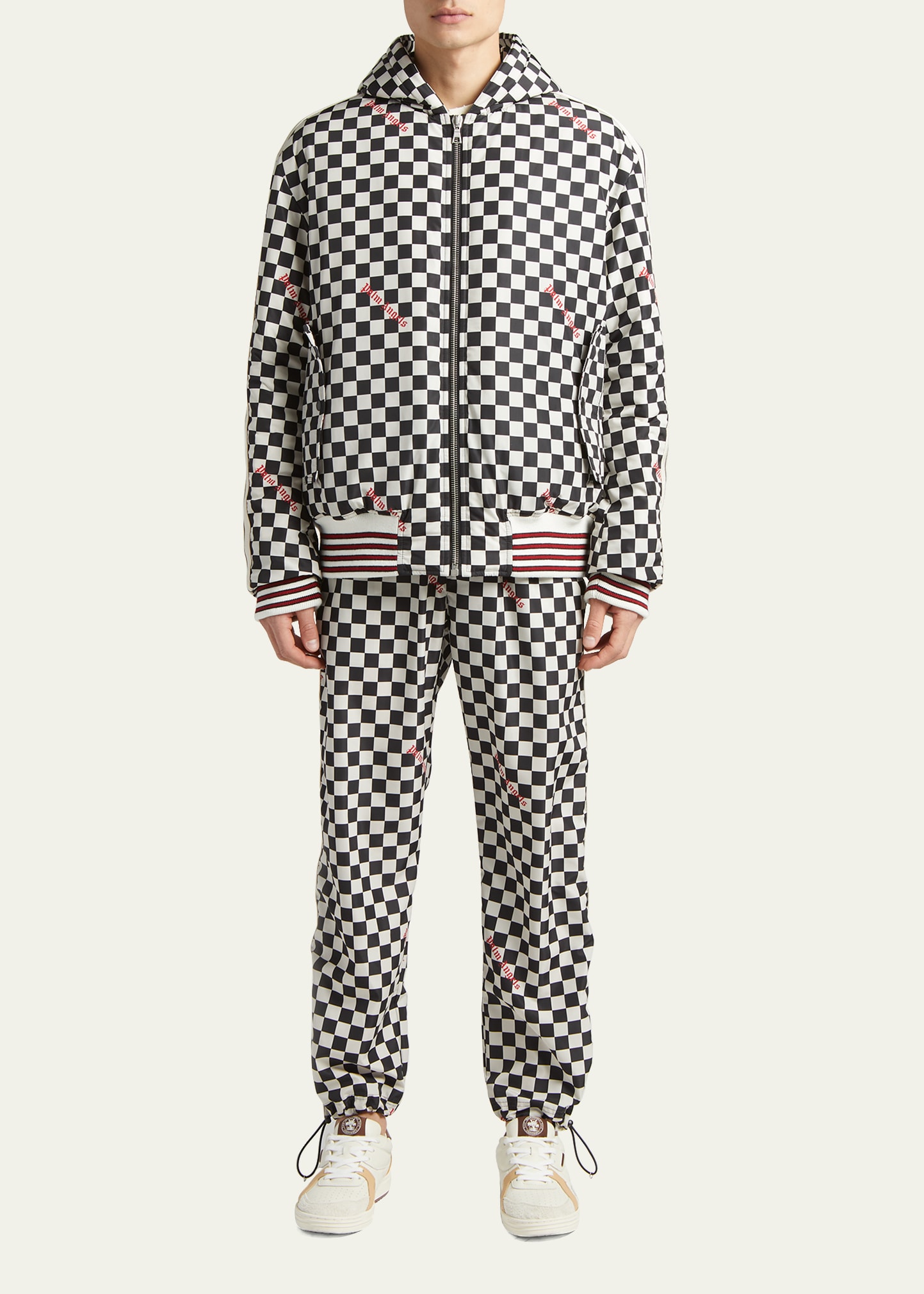 Palm Angels Blackwhite Embroidered Logo Jacket In Black