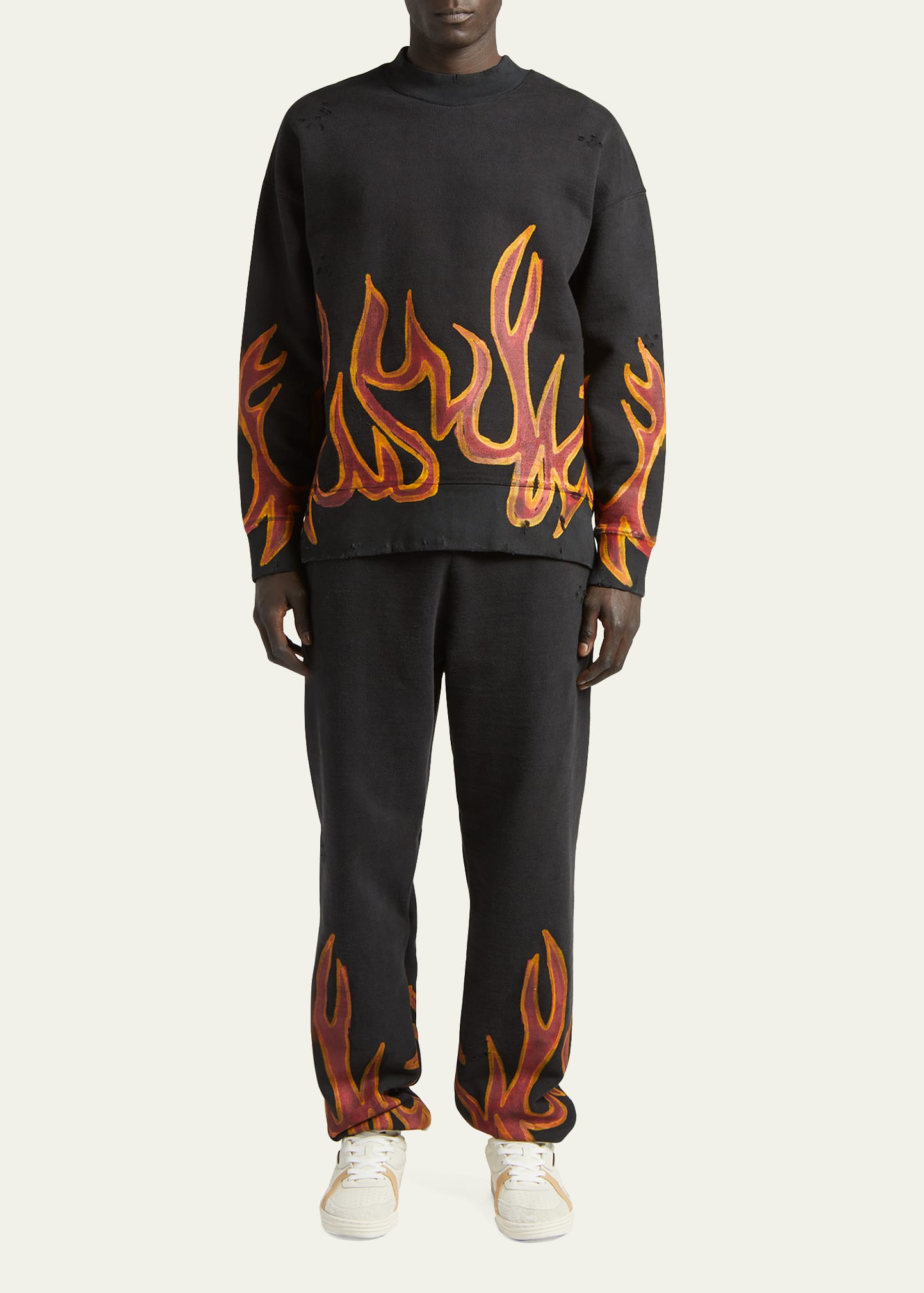 Palm Angels Graffiti Flames Distressed Sweatshirt In Black