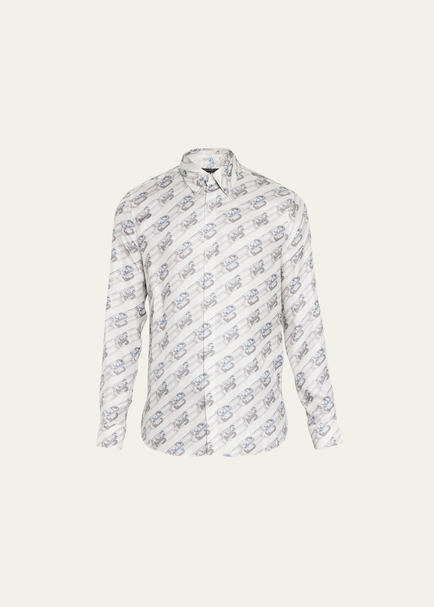 Fendi Logo Chain Print Silk Shirt In Gesso