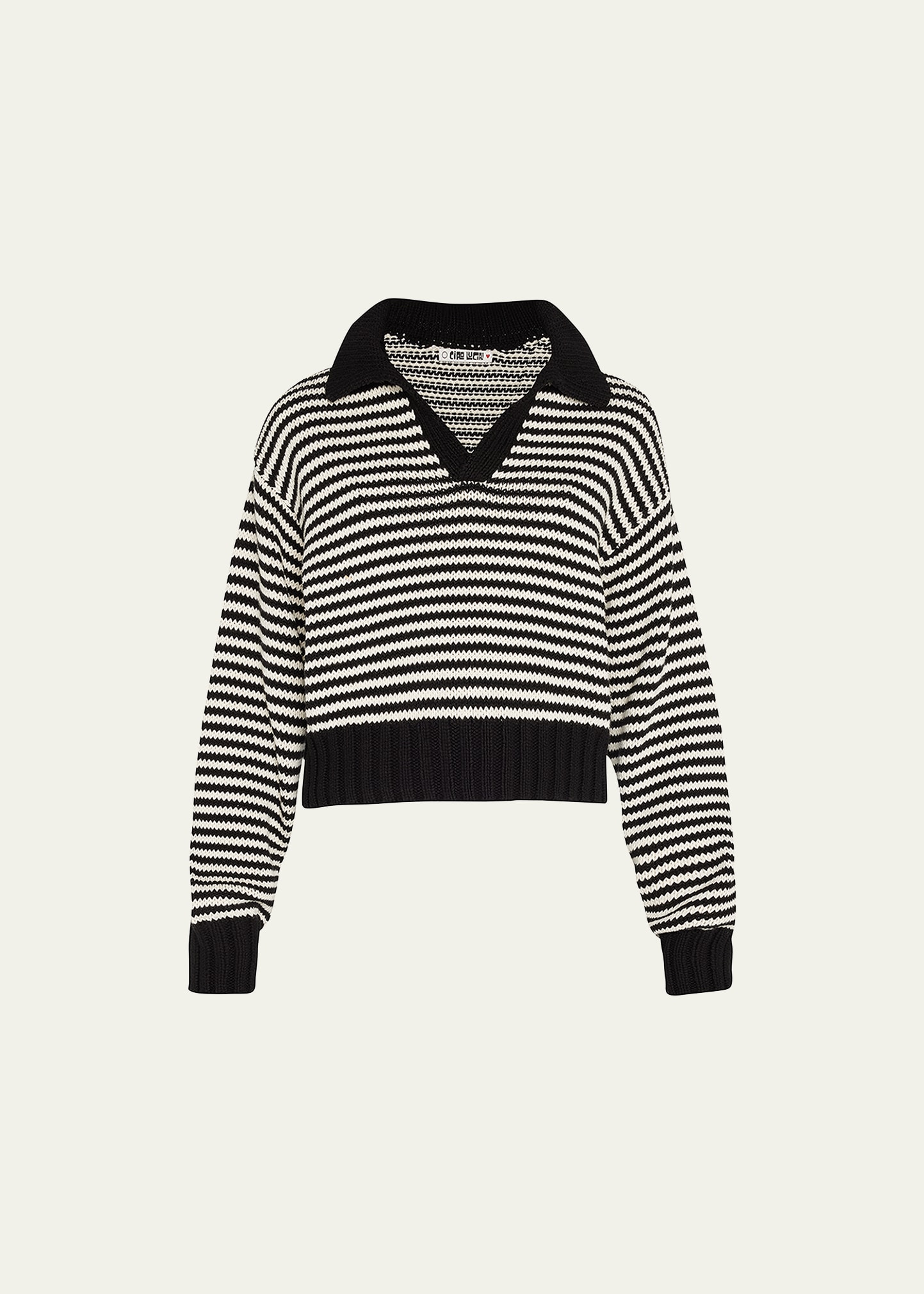 Venezia Striped V-Neck Polo Sweater