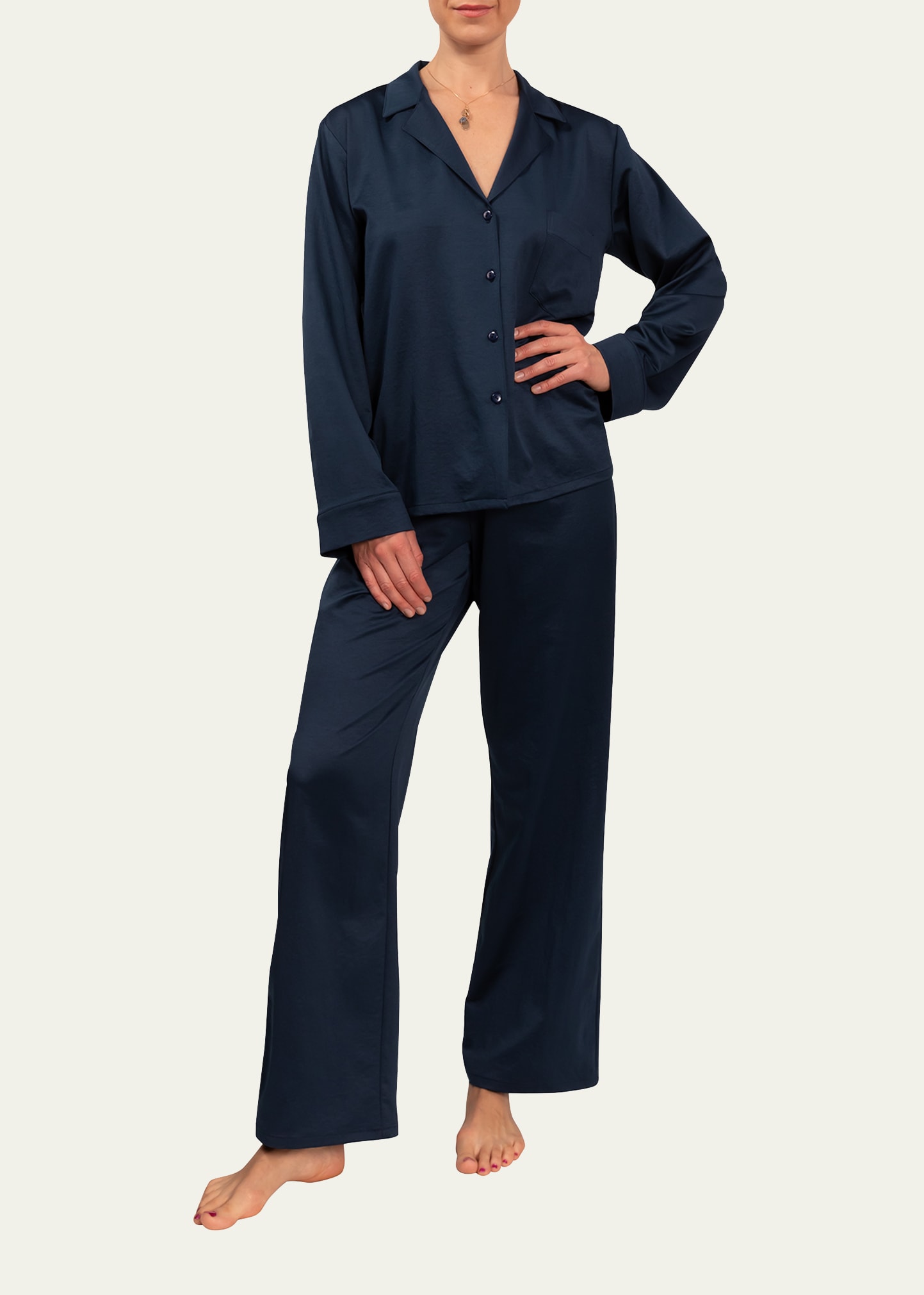 Everyday Ritual Allison/angela Button-down Cotton Pajama Set In Inky Blue