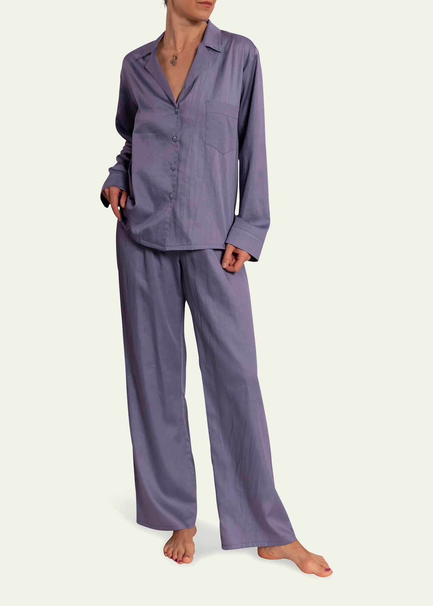 Everyday Ritual Allison/angela Button-down Cotton Pajama Set In Violet