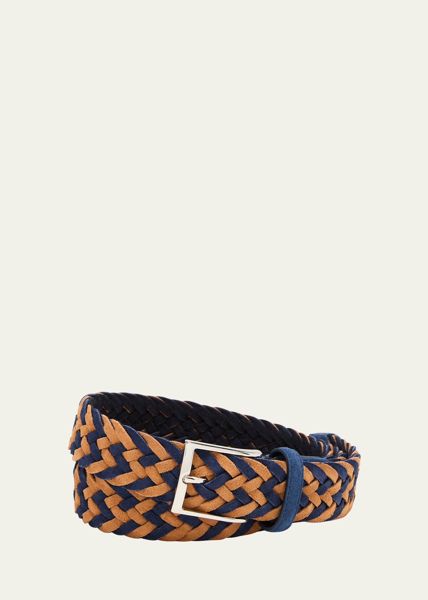 Simonnot Godard Men's Bicolor Braided Leather Belt, 35mm In Caramelblue