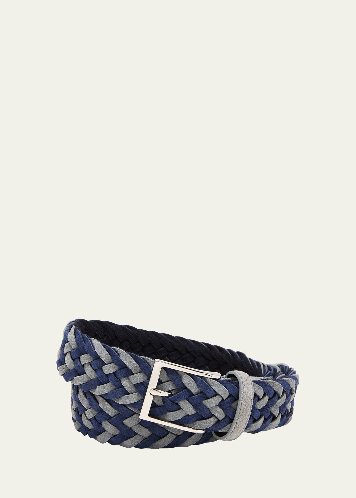 Simonnot Godard Men's Bicolor Braided Leather Belt, 35mm In Bluegrey