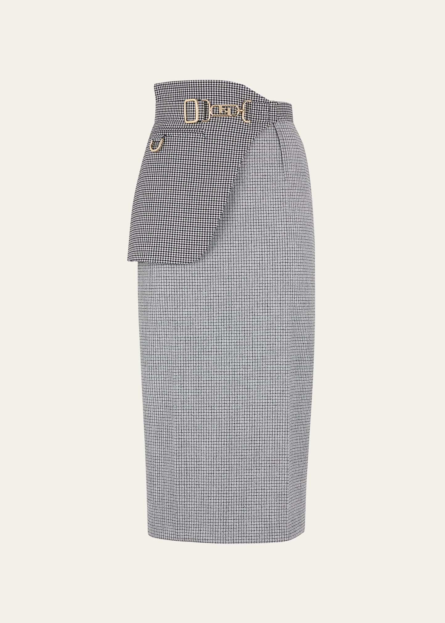 Fendi Micro Pied De Poule Pencil Skirt with Detachable Belt