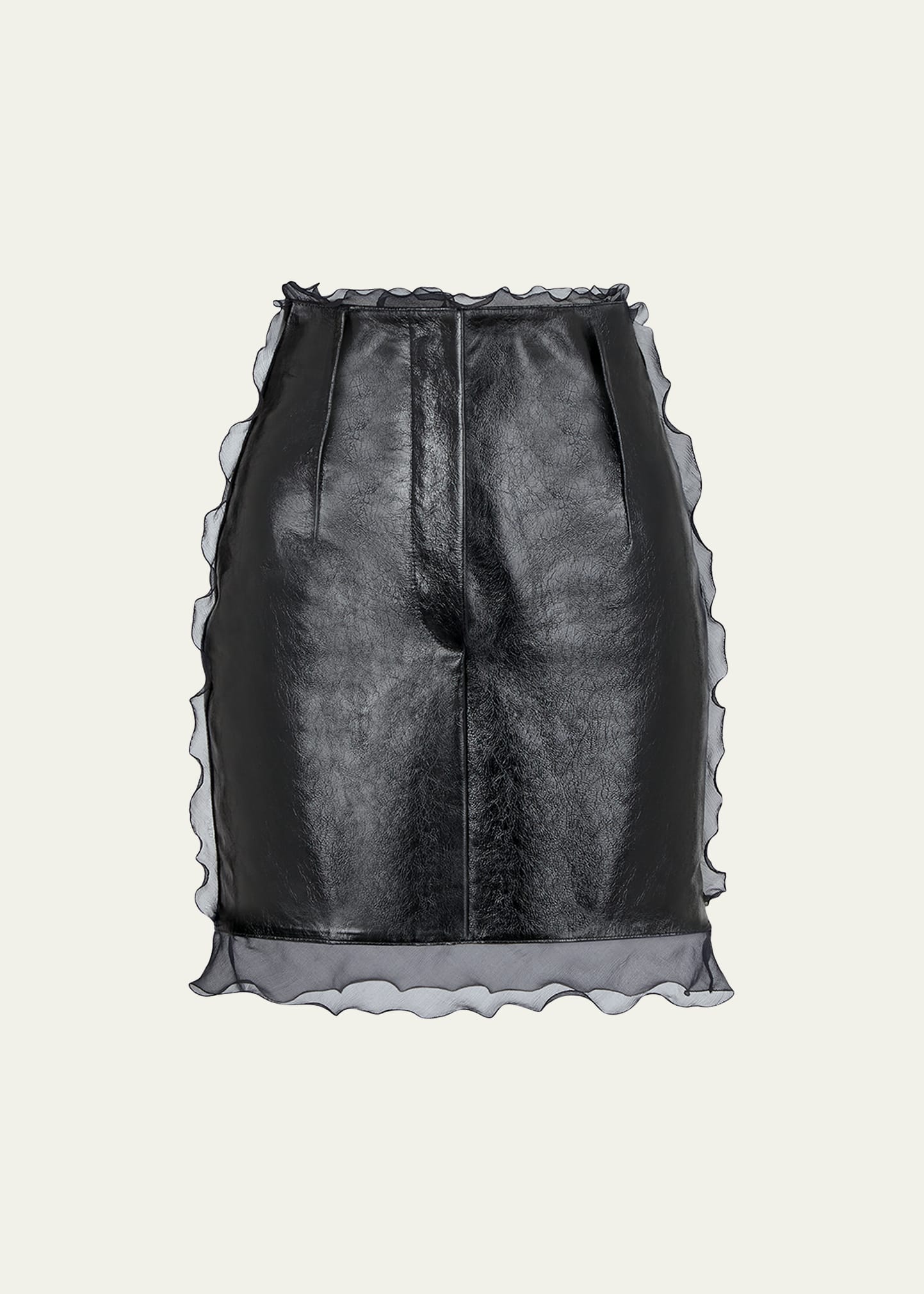 Fendi Cracle Leather Ruffle-Trim Mini Skirt