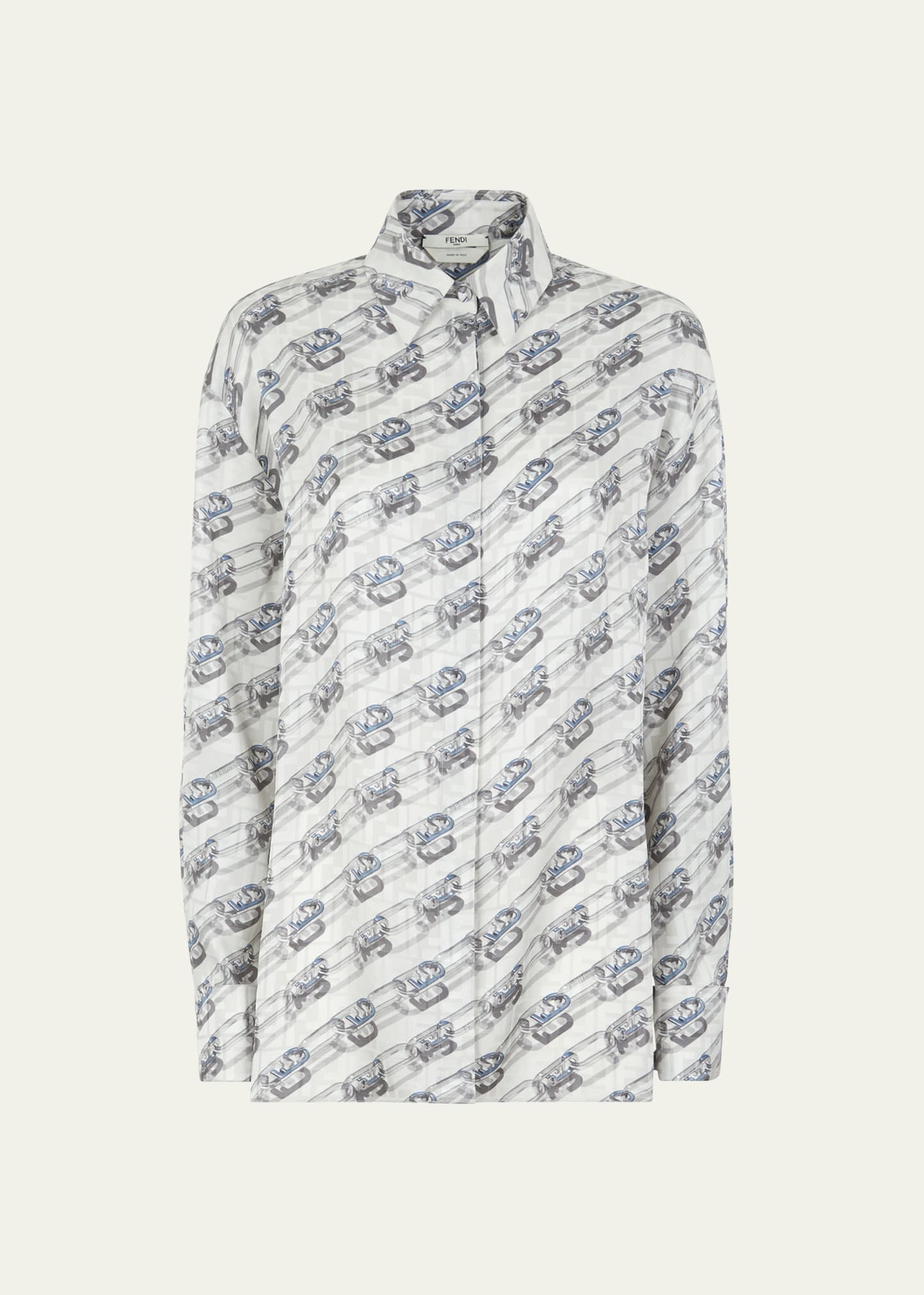O'Lock Chain Print Button-Down Silk Shirt