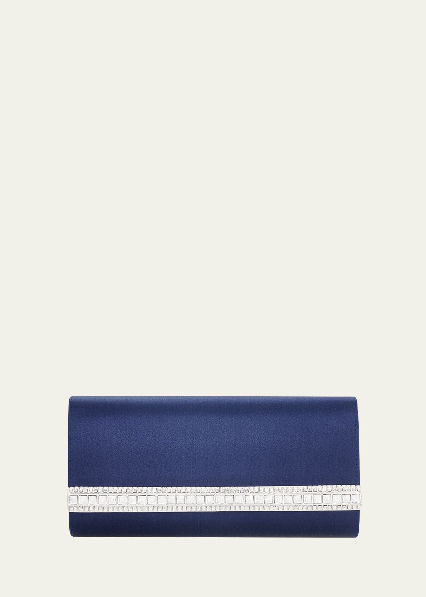 Shop Judith Leiber Perry Satin & Crystal Clutch Bag In Silver/navy