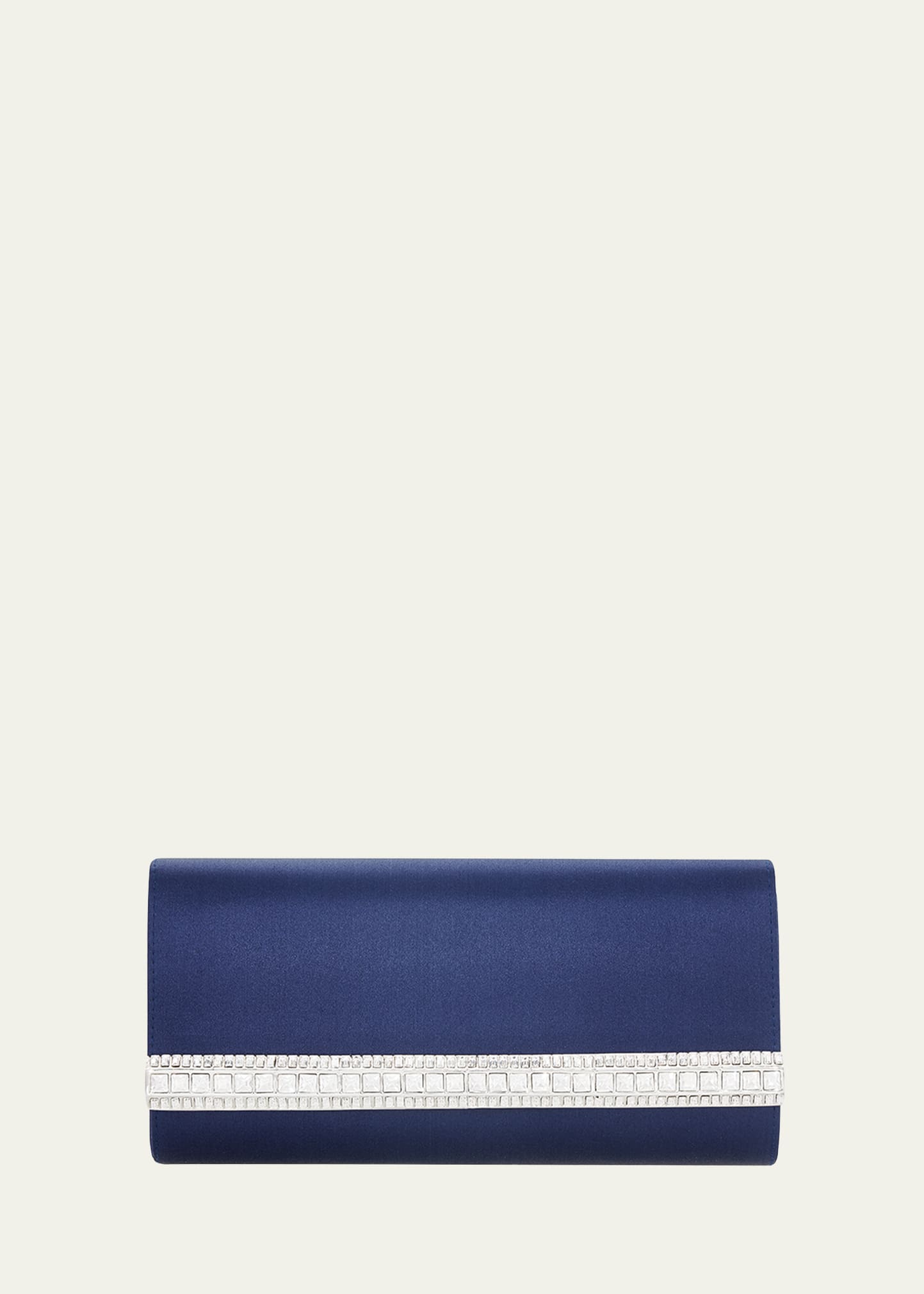 Judith Leiber Perry Crystal Bar Satin Clutch In Silver/navy