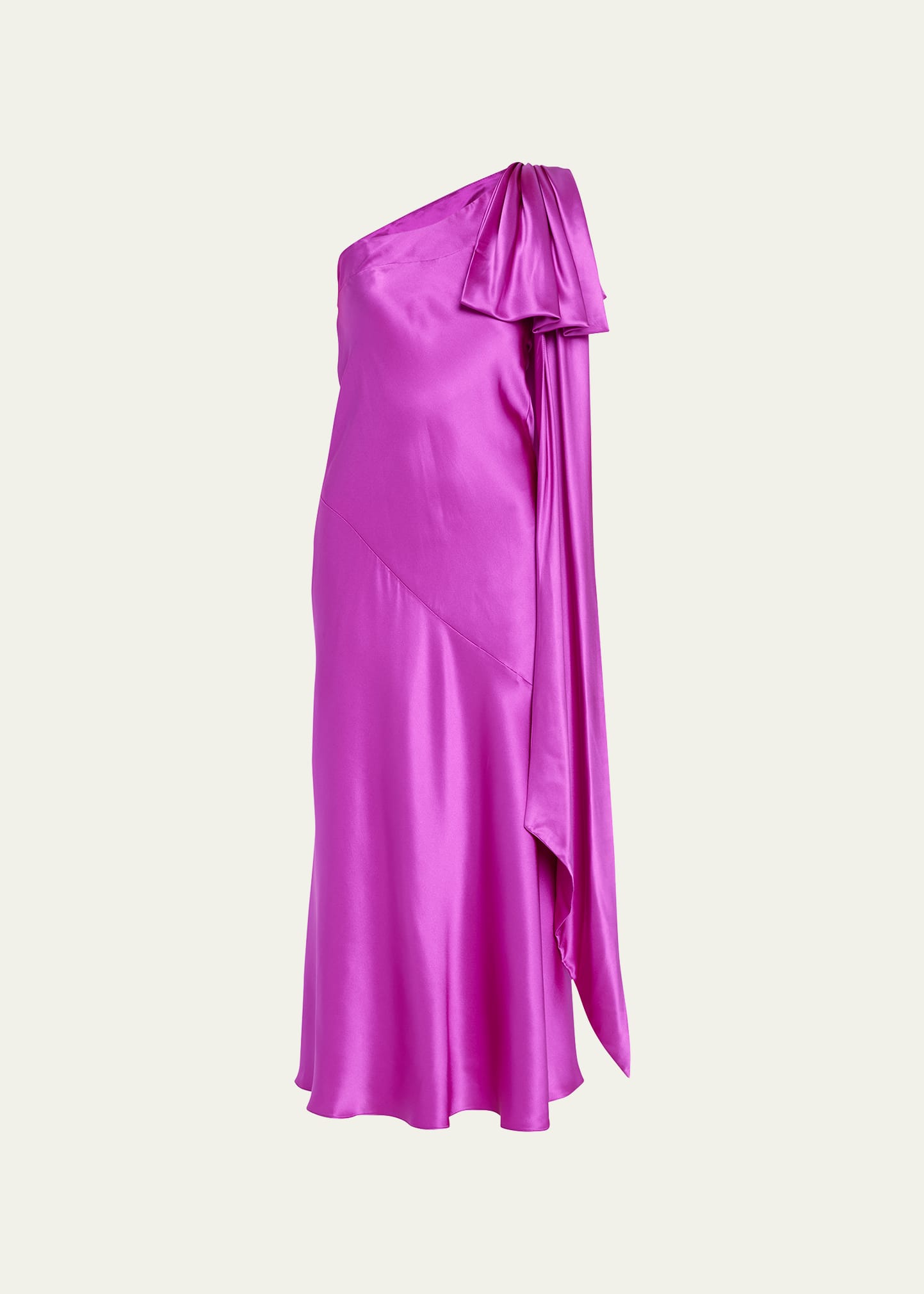 One-Shoulder Silk Dress with Shoulder Bow