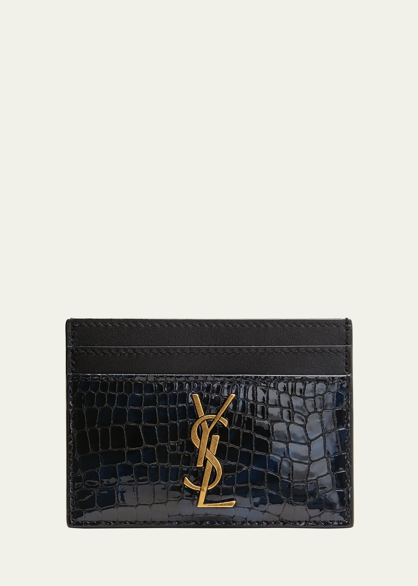 SAINT LAURENT Card holder with lizard embossing Crème