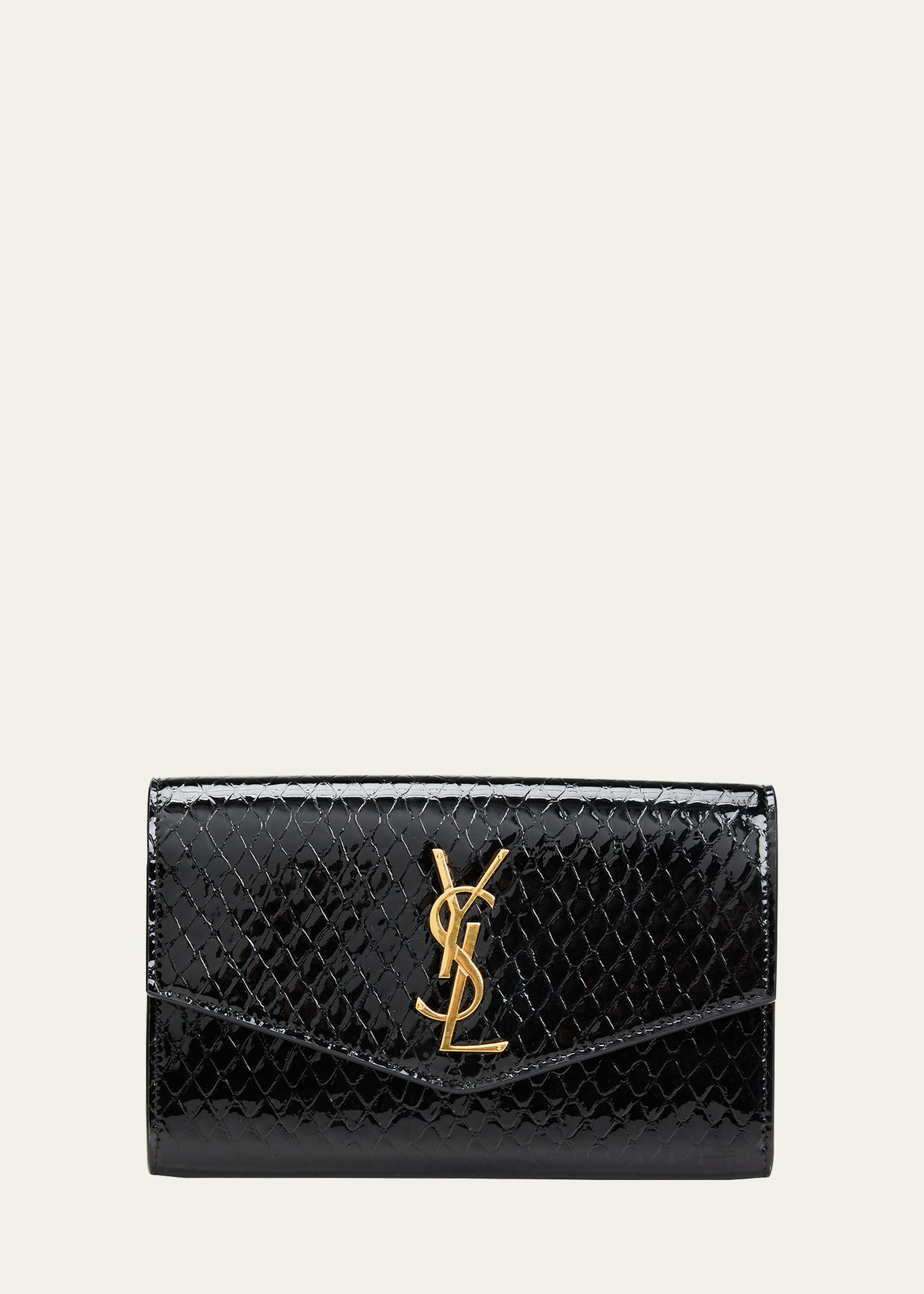 Shop Saint Laurent Uptown Ysl Wallet On Chain In Python Embossed Leather In Nero
