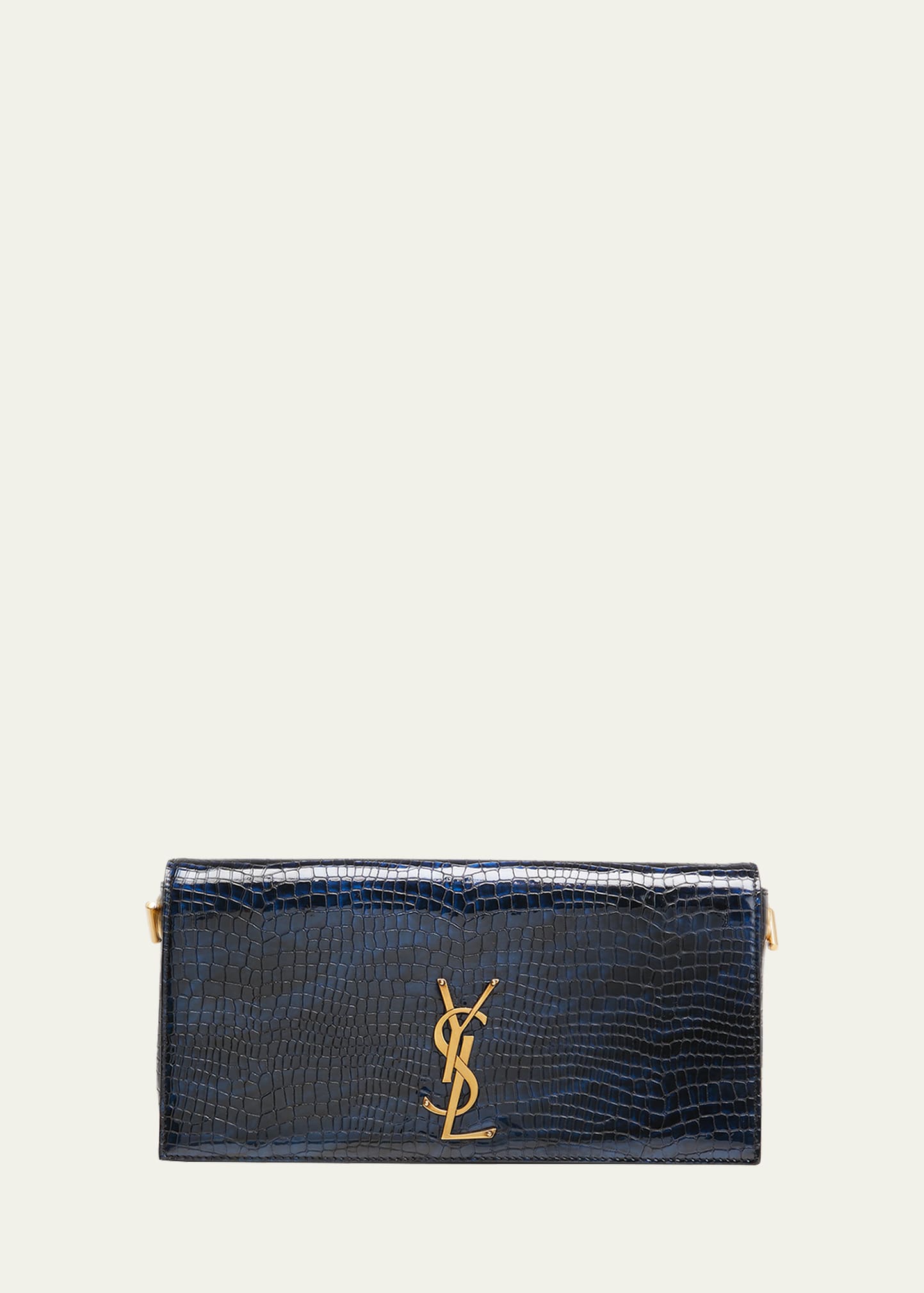 Saint Laurent Kate Croc-embossed Chain Shoulder Bag In 4083 Blu Nero