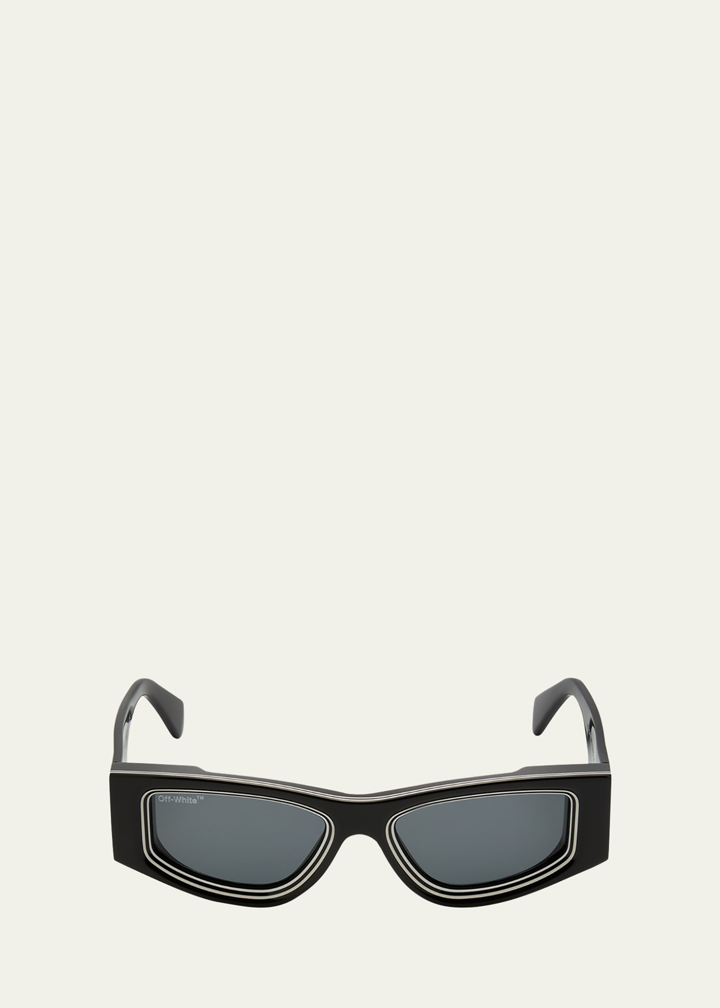 Shop Off-white Men's Andy Swimming Man Rectangle Sunglasses In Black Dark Grey