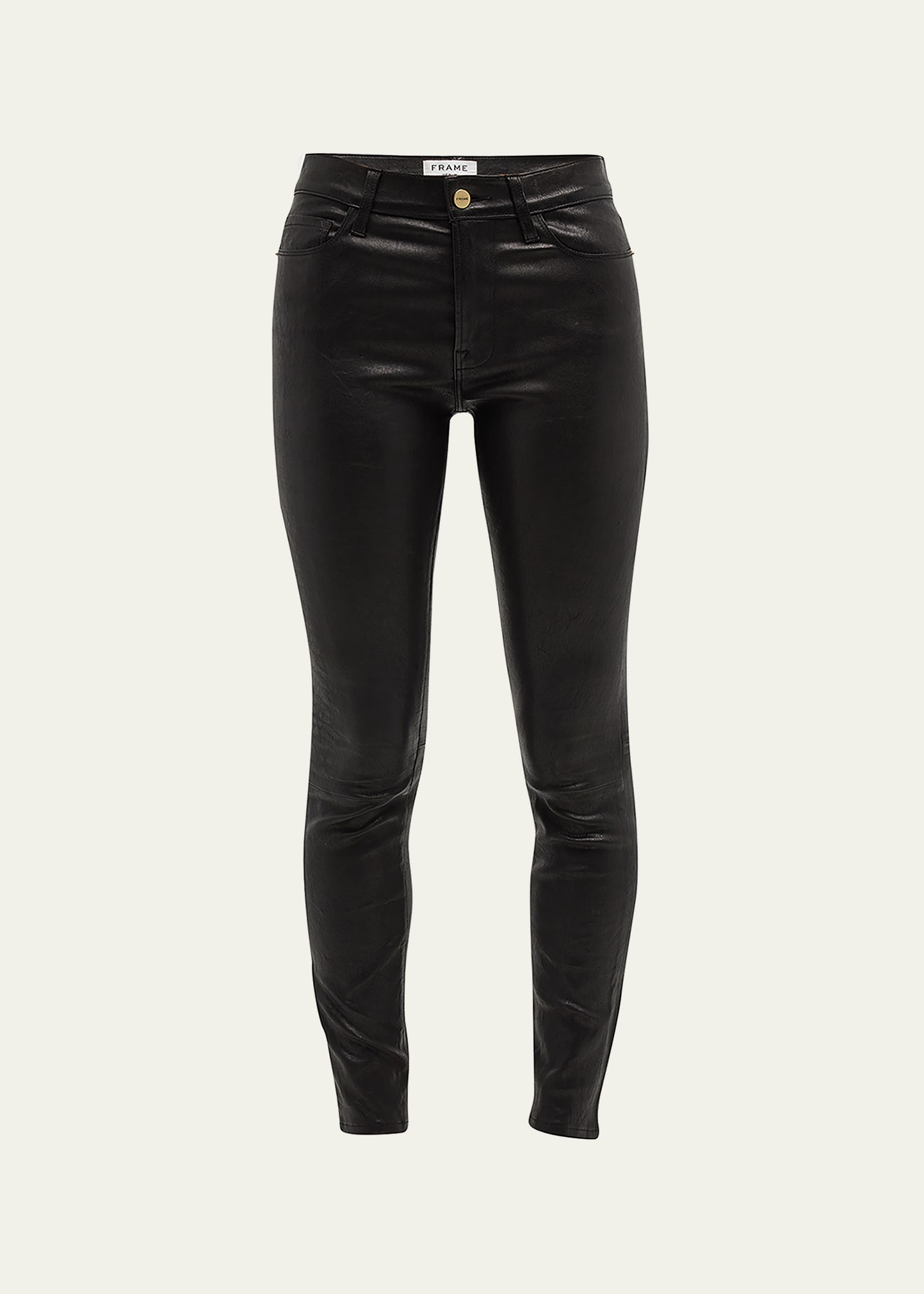 Shop Frame Leather Le Skinny Pants In Washed Black