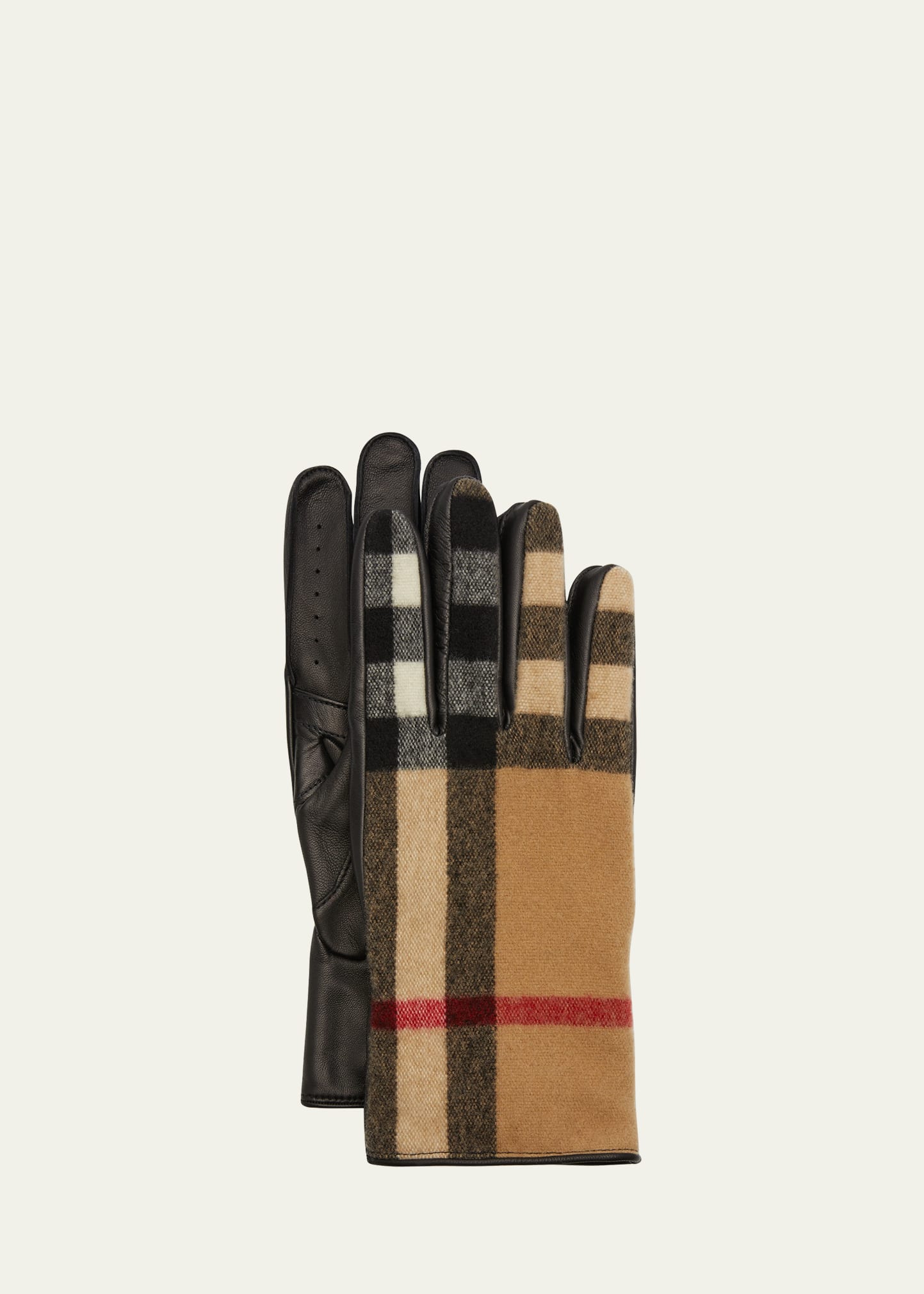 Men's Exaggerated Check Wool & Leather Gloves