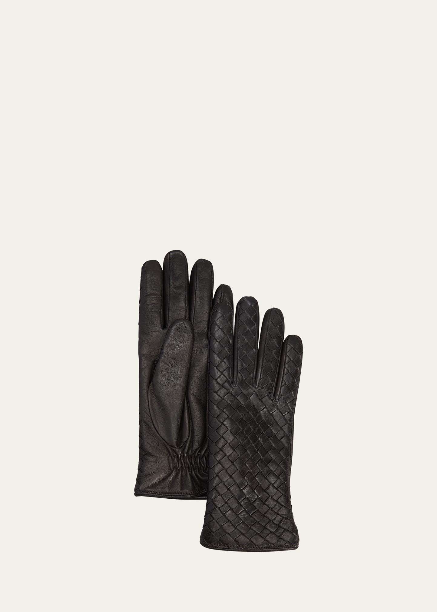 Woven Leather & Cashmere Gloves