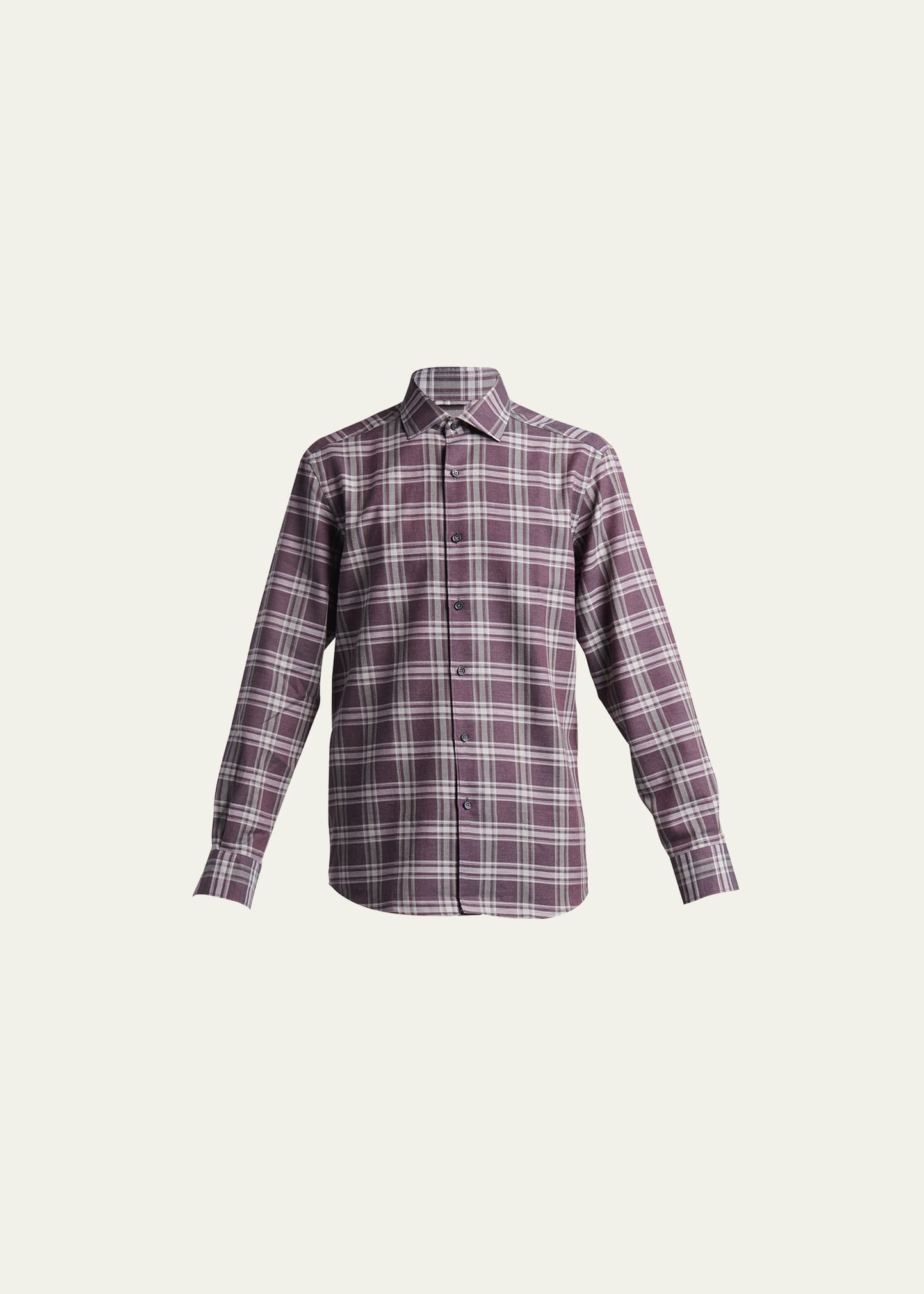 ZEGNA Men's Plaid Cotton-Cashmere Sport Shirt