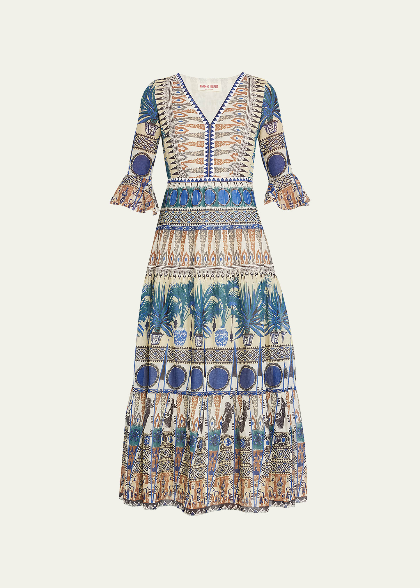 EMPORIO SIRENUSE Bella Coptic Dancer Printed Tiered Maxi Dress