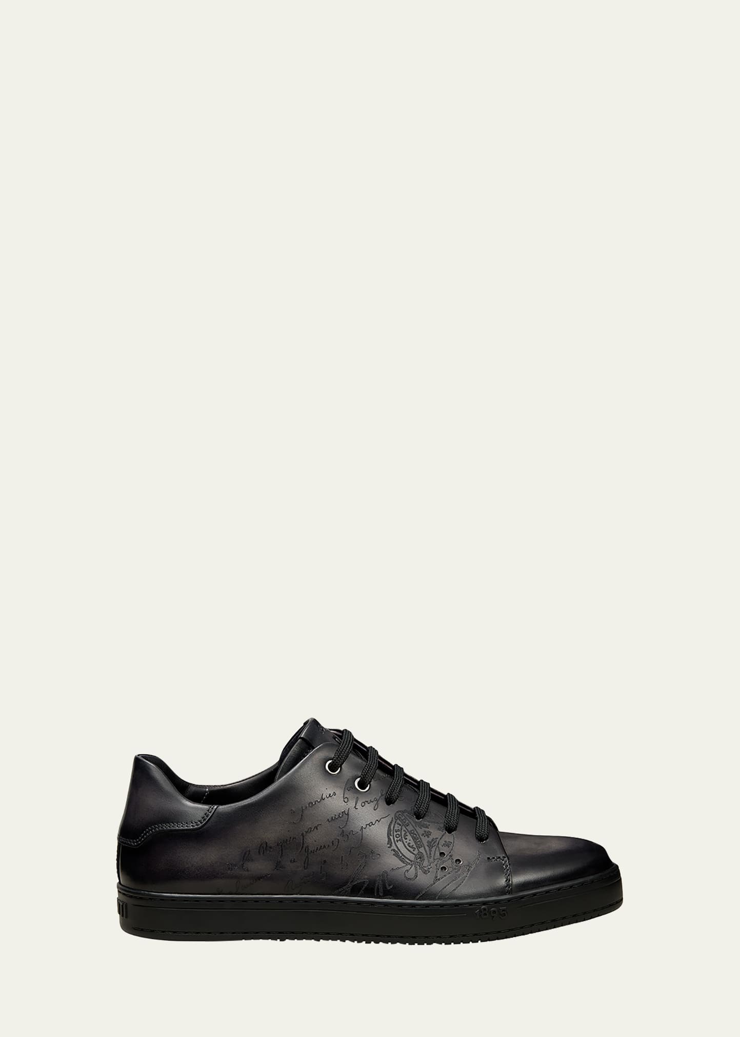 Berluti Men's Playtime Scritto Leather Low-top Sneakers In Nero Grigio