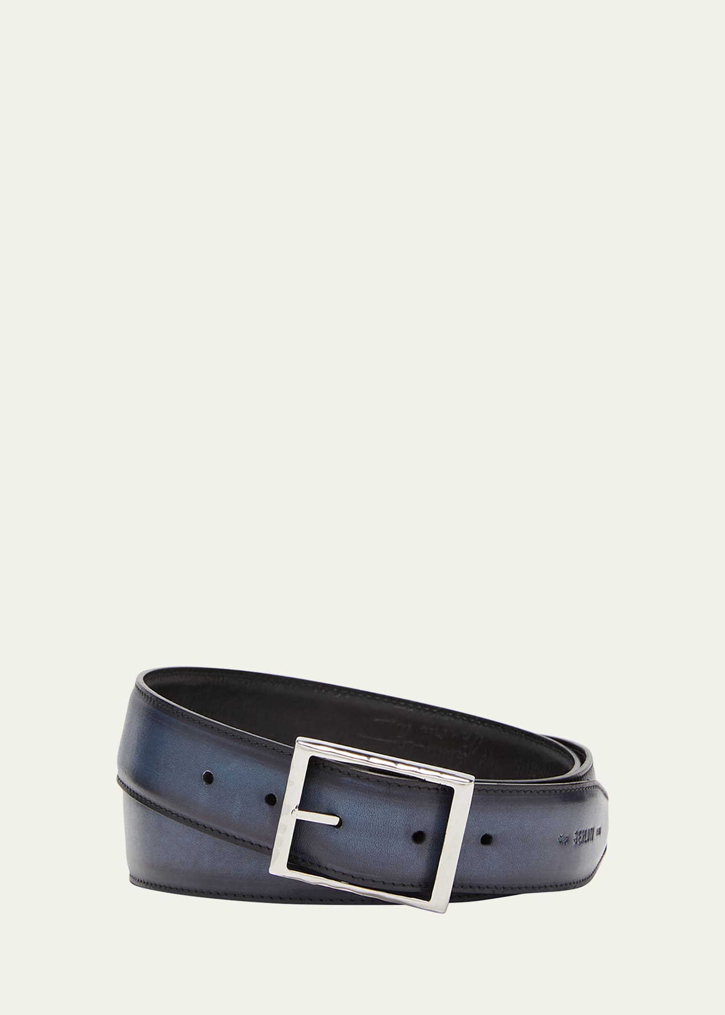 Berluti Men's Rectangle Buckle Leather Belt In Charcoal Brown St