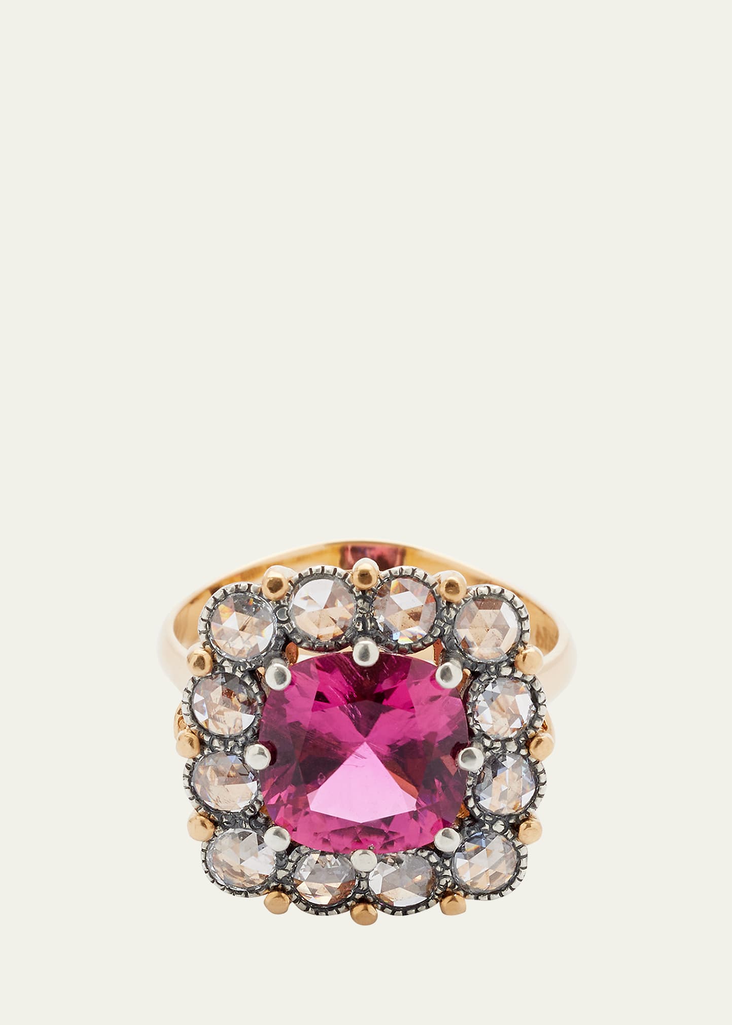 Rubellite Ring with Diamonds in 22k Gold and Silver
