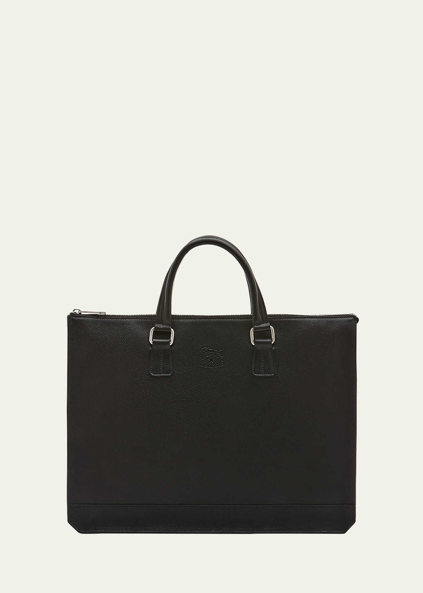Shop Il Bisonte Men's Meleto Leather Zip Briefcase Bag In Black