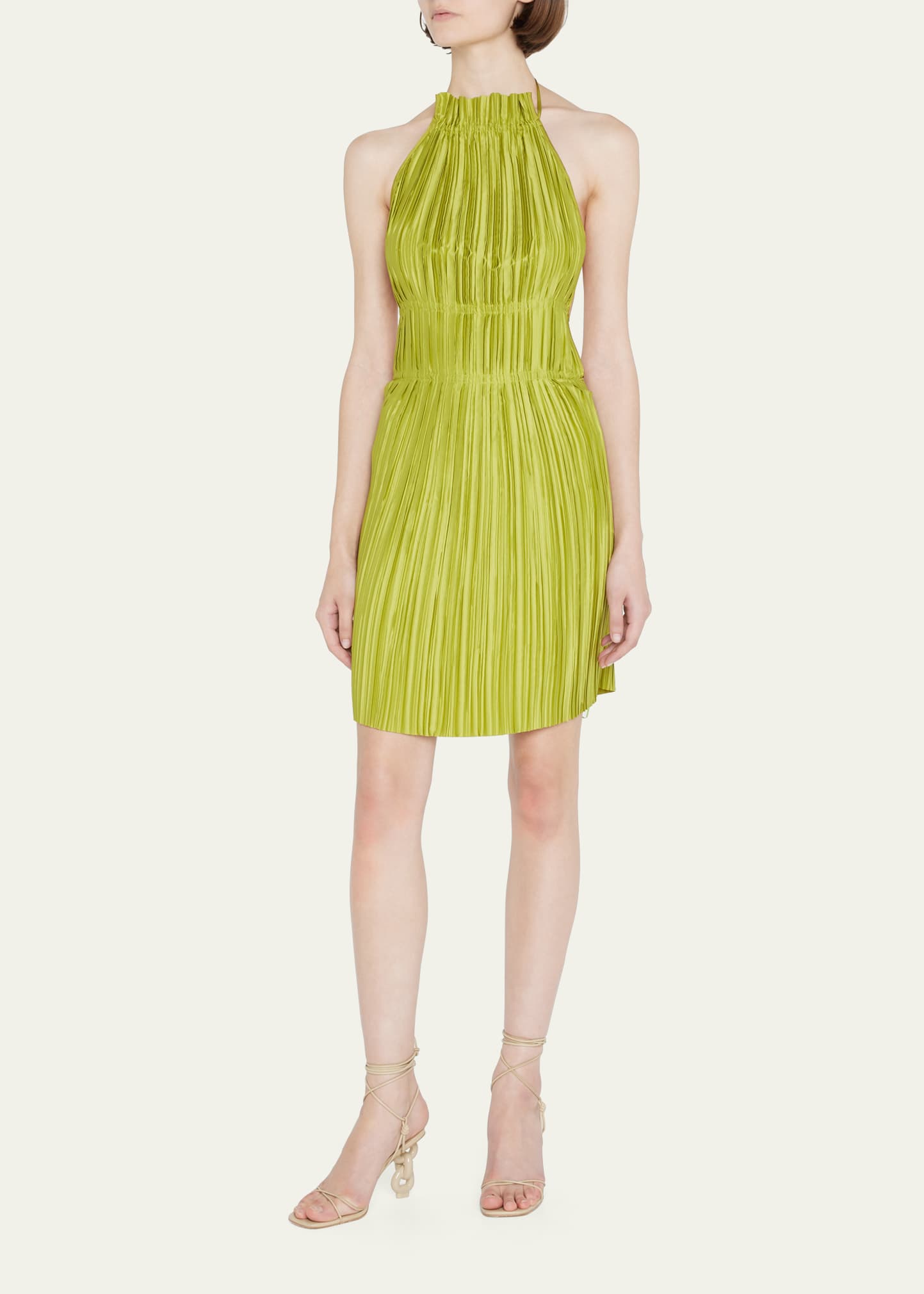 Bethanie Tie-Back Pleated Satin Mini Dress
