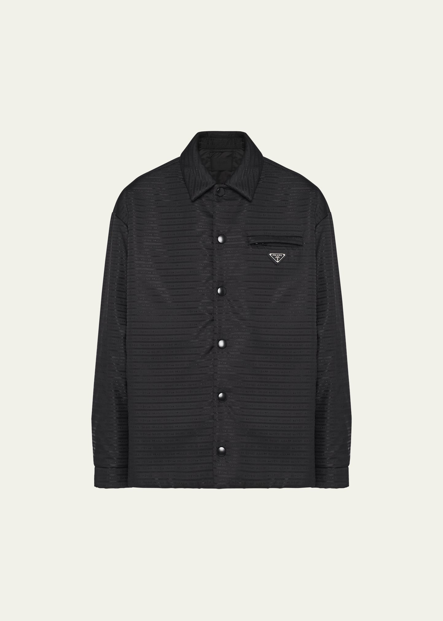 Shop Prada Men's Re-nylon Button-down Shirt In Nero