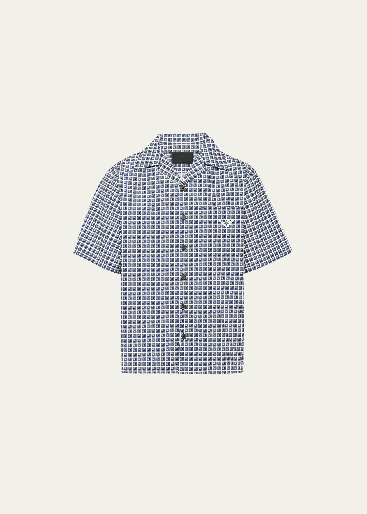 Prada Men's Geometric Poplin Camp Shirt In Royal